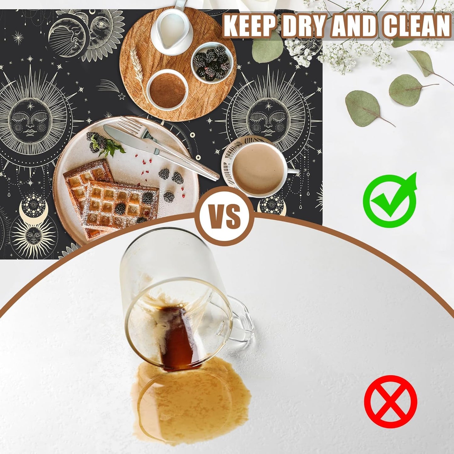 Moon Sun Zodiac Coffee Mat Absorbent Astrology Dish Drying Mat for Kitchen Counter Hide Stain Rubber Backed Coffee Bar Accessories Fit Under Espresso Machine, 11.8 x 19.7 Inch