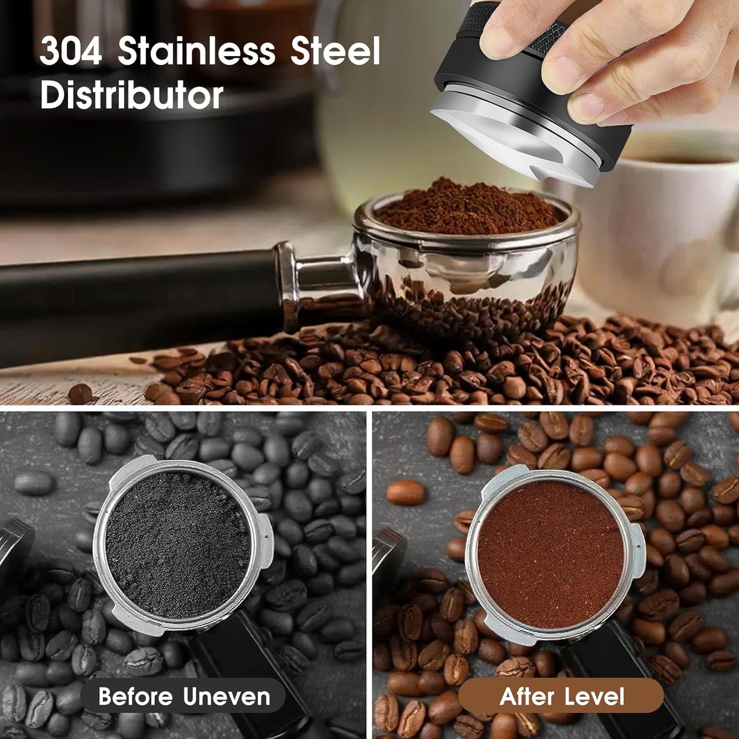 51mm Espresso Accessories Kit, Espresso Distribution Tool, Spring Loaded Calibrated Tamper and Dosing Funnel Set, Coffee Distributor Leveler Fits 51 mm Espresso Machines and Portafilters