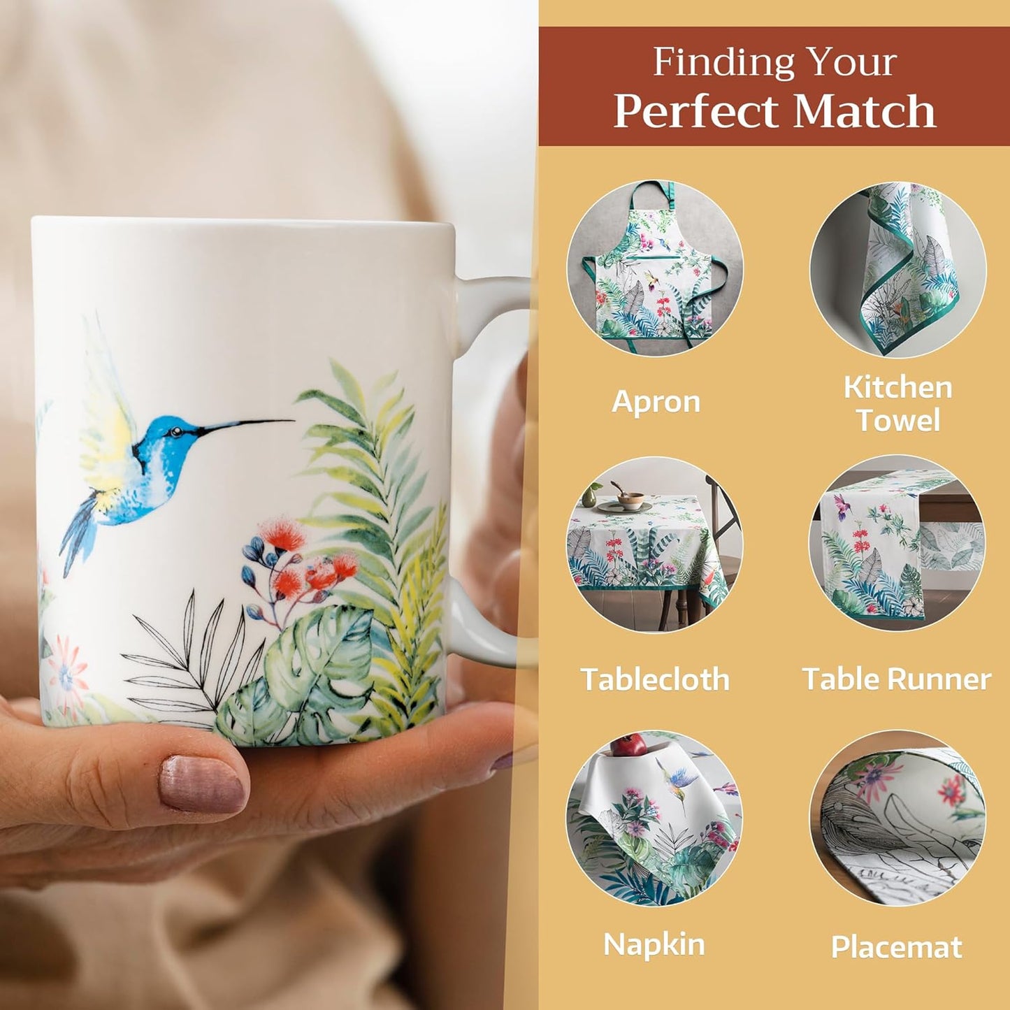 Maison d' Hermine Coffee Mug with Handles Fine Bone China Mugs Pack of Two Tea Cups for Hot Beverages Cappuccino Latte Home Restaurant Office Perfect for Gift (Tropiques, 15 Ounce)