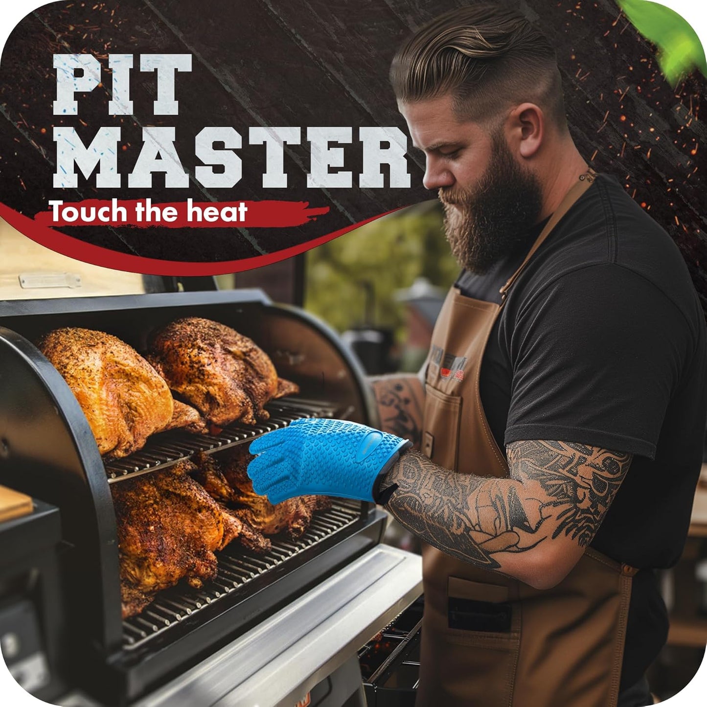 KITCHEN PERFECTION XL Silicone Smoker Oven Gloves-Extreme HeatResistant Gloves-Handle Hot Food Right on Your Grill BBQ Fryer&Pit|Waterproof Grilling Cooking&Baking Mitts|Superior Value Set+3 Bonuses