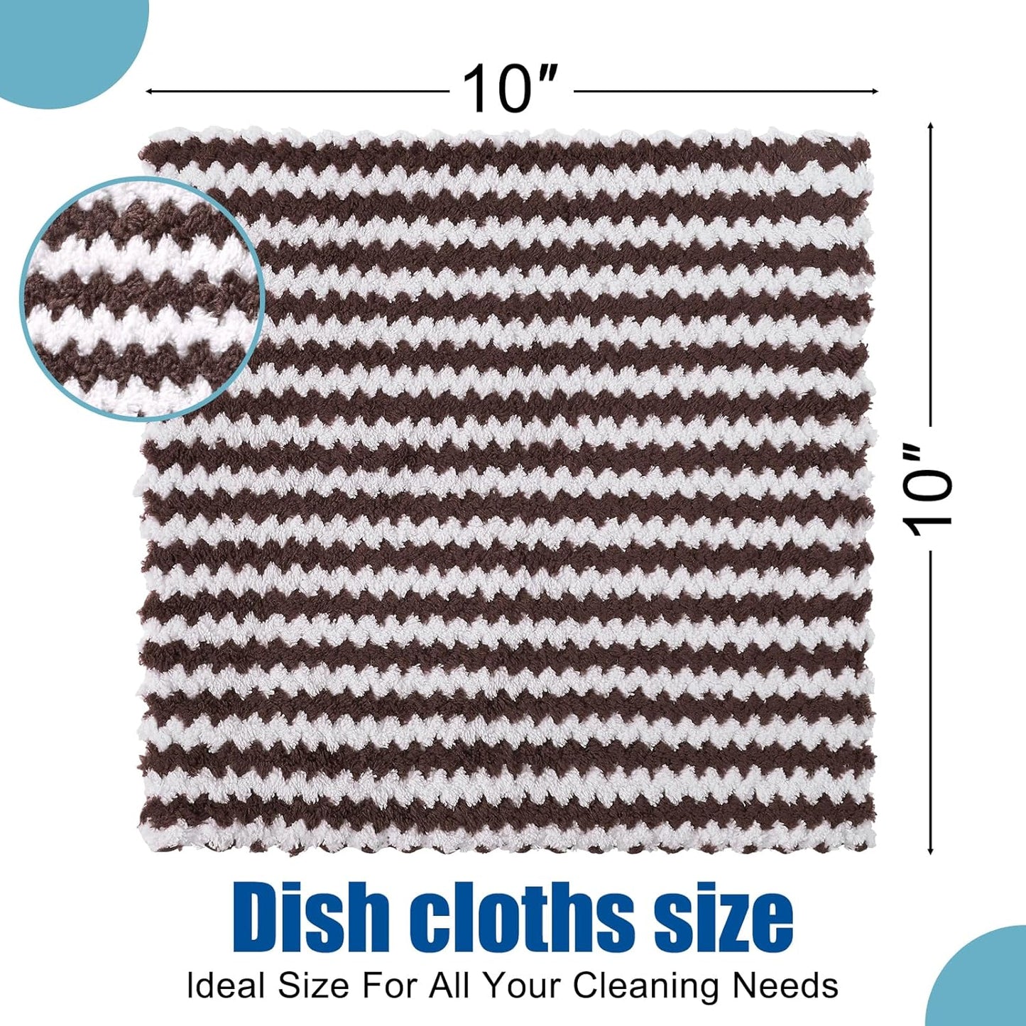 Homaxy 18 Pack Kitchen Dish Cloths, Ultra Soft and Absorbent Dish Towels, Reusable Fast Drying Microfiber Cleaning Cloth, Coral Velvet Wave Design Lint Free, 10 x 10 inches, Brown