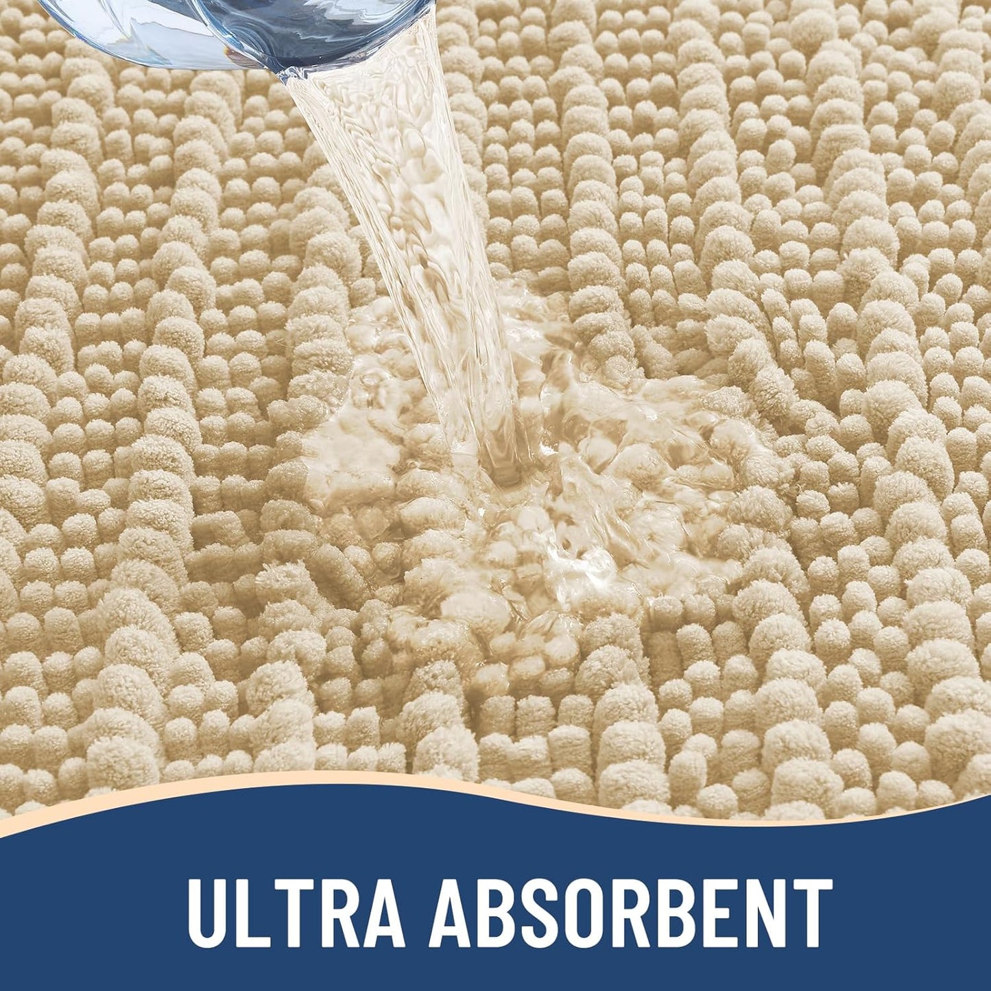 Arotive Luxury Chenille Bathroom Rug Mat, Extra Soft Thick Absorbent Shaggy Bath Rugs, Non-Slip Machine Wash Dry, Plush Bath Mats for Bathroom, Shower and Tub, 24x16, Cream Beige