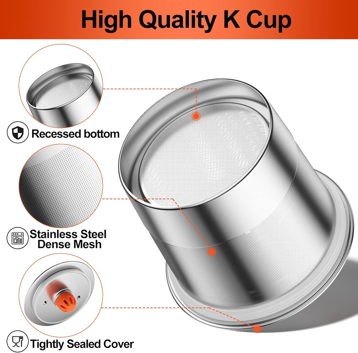 RETHONE Reusable K Cups and Coffee Pods, Stainless Steel K Cups Compatible with Keurig 2.0 and 1.0 Coffee Makers machine BPA-Free Refillable Coffee Filters (2)