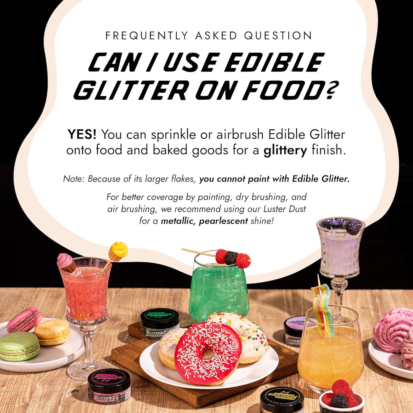 MONÉGASQUE Snow White Edible Glitter for Drinks 10g – White Edible Glitter for Cakes & Halloween Cocktails - Champagne & Cocktail Drink Shimmer - Cake Decorations Spray & Food Decorating Sprinkles