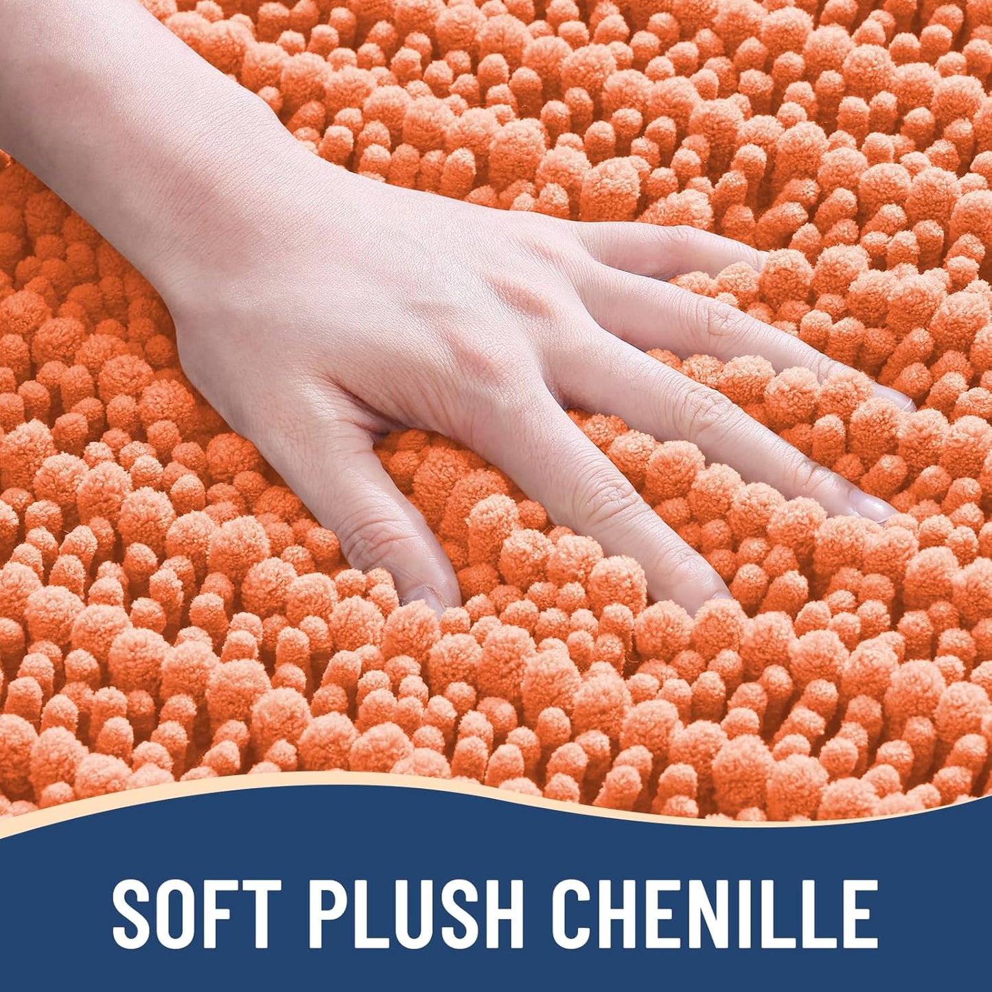 Arotive Luxury Chenille Bathroom Rug Mat, Extra Soft Thick Absorbent Shaggy Bath Rugs, Non-Slip Machine Wash Dry, Plush Bath Mats for Bathroom, Shower and Tub, 60x24, Coral