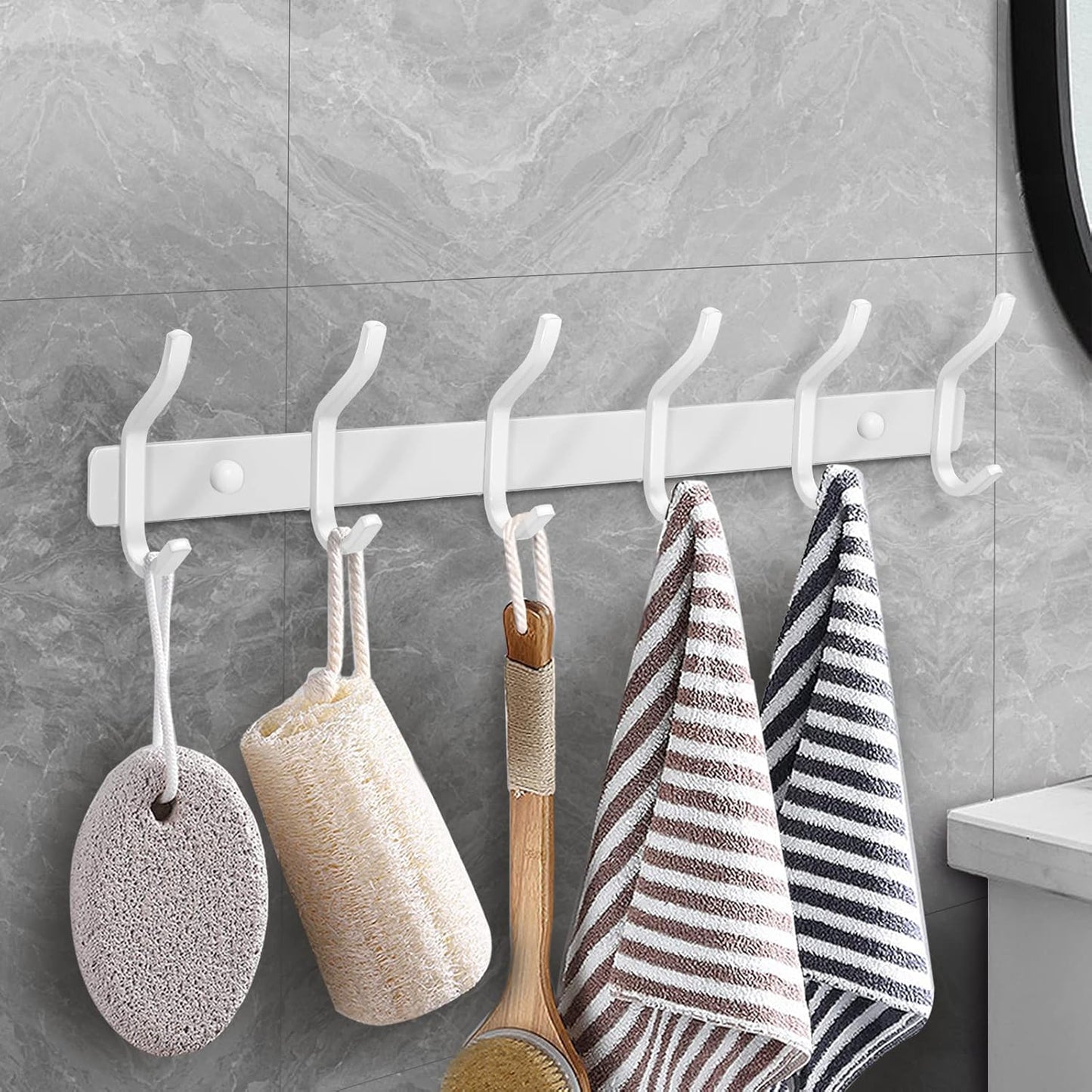White Wall Hooks Heavy Duty, 23 Inch Coat Hooks Wall Mount with 8 Hooks, Wall Hooks Hangers for Entryway, Bathroom - for Hanging Backpack, Bag, Coat, Purse, Hat, Towel, Clothes
