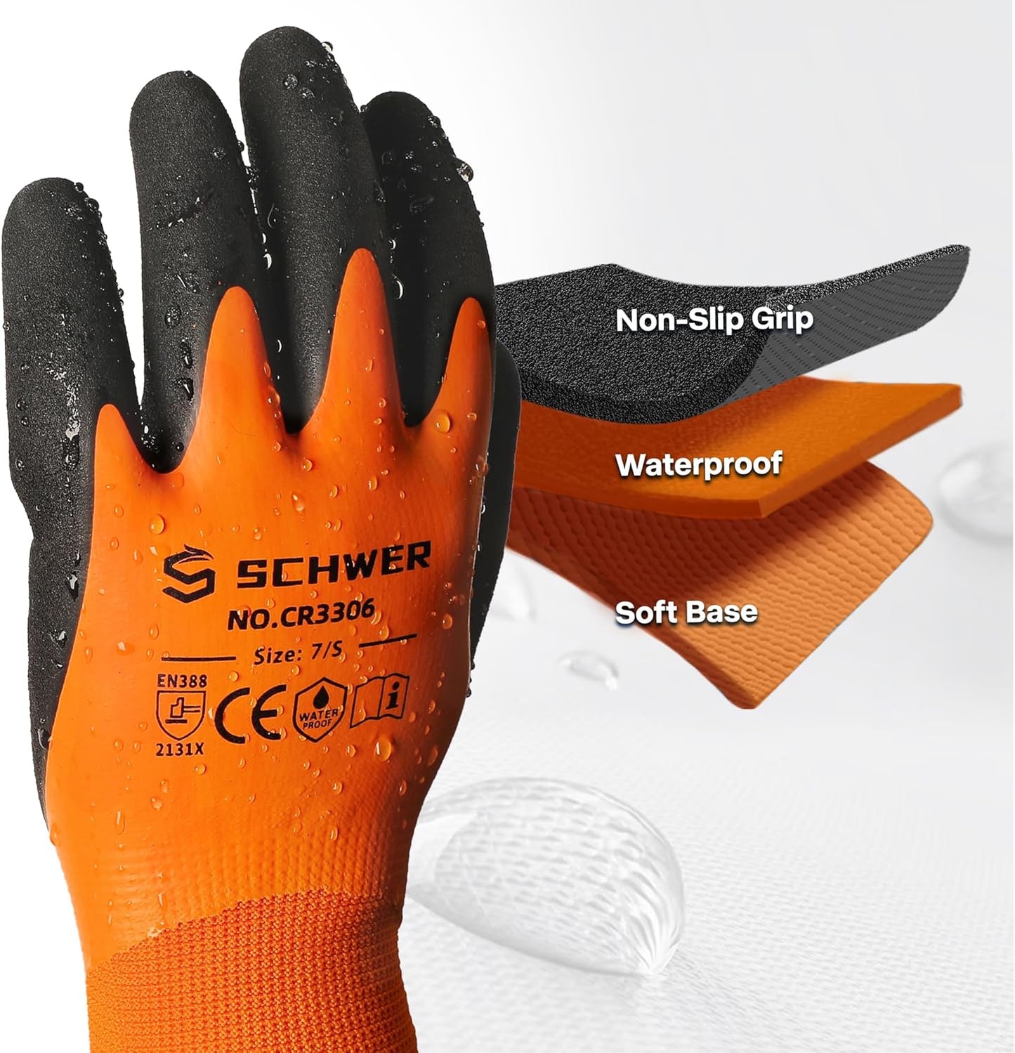 Schwer 2 Pairs Waterproof Work Gloves for Men and Women CR3306, Gardening Gloves with Double Latex Coated, Non-slip Working Gloves for Garden, Outdoor Construction, Car and Fish Cleaning, L