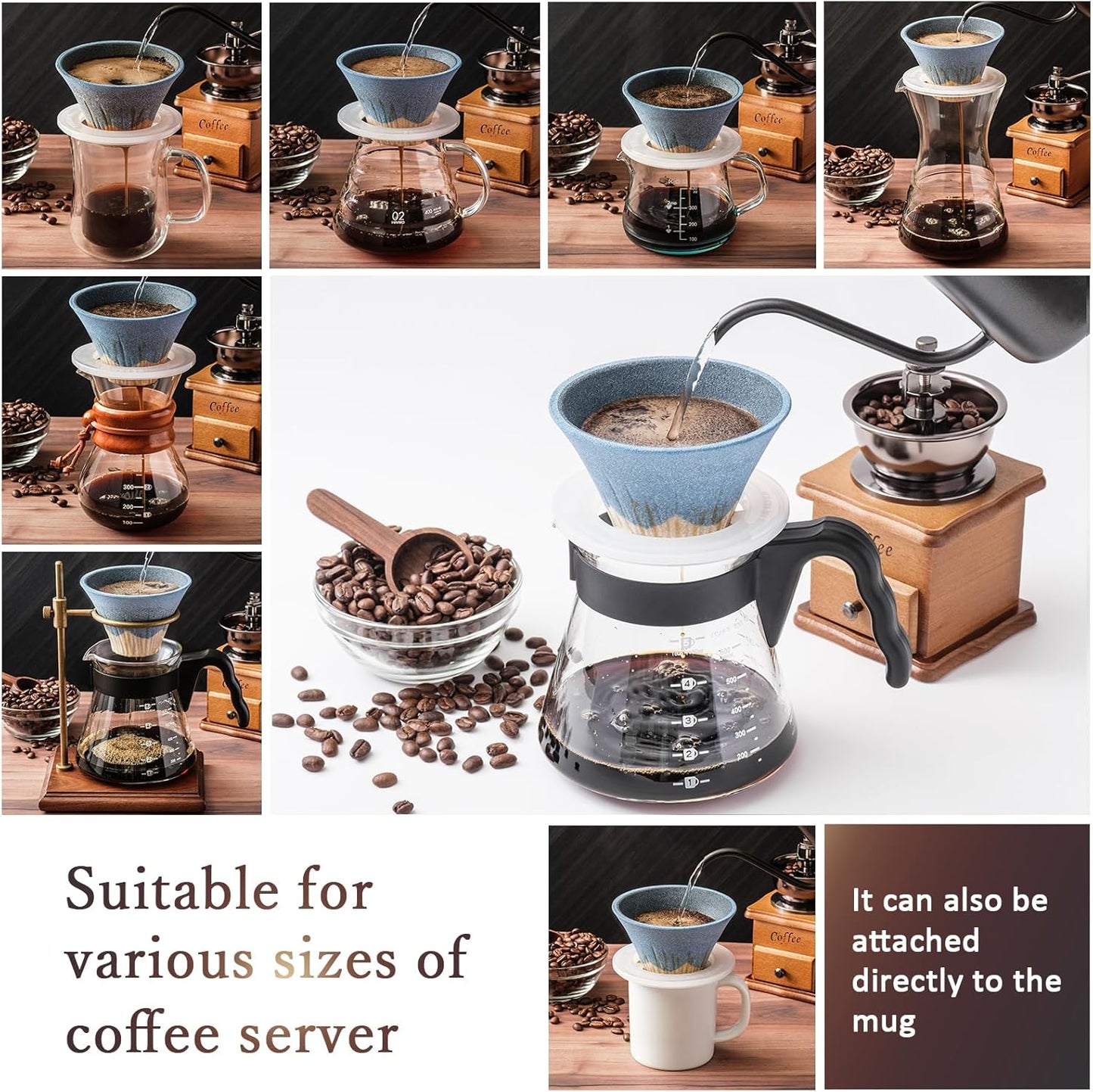 Ceramic Reusable Coffee Filter Dripper Paperless Sustinable Mt. Fuji Made in Japan (Blue)