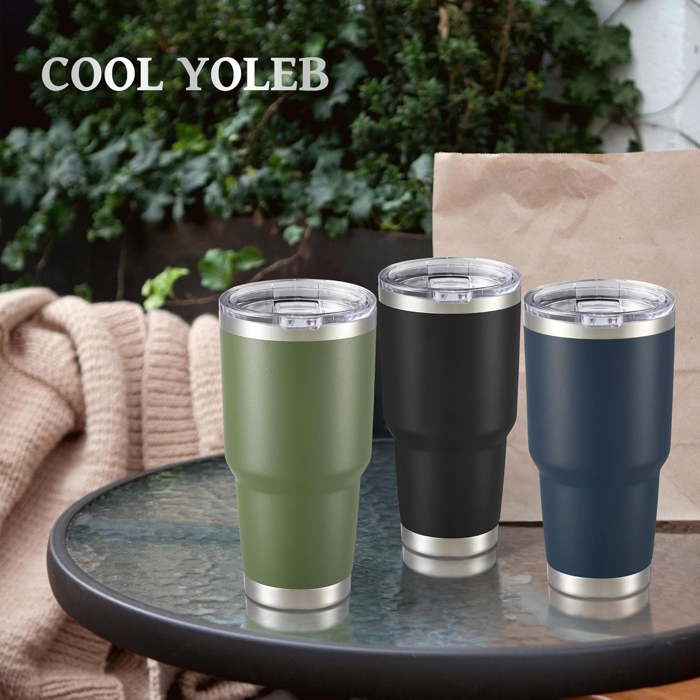 30 oz Tumbler with Lid Stainless Steel Tumblers Bulk Vacuum Insulated Cup Reusable Powder Coated Travel Mug Double Wall Leak Proof Cups Keep Cold Drinks for 12 Hours Black, Set of 4