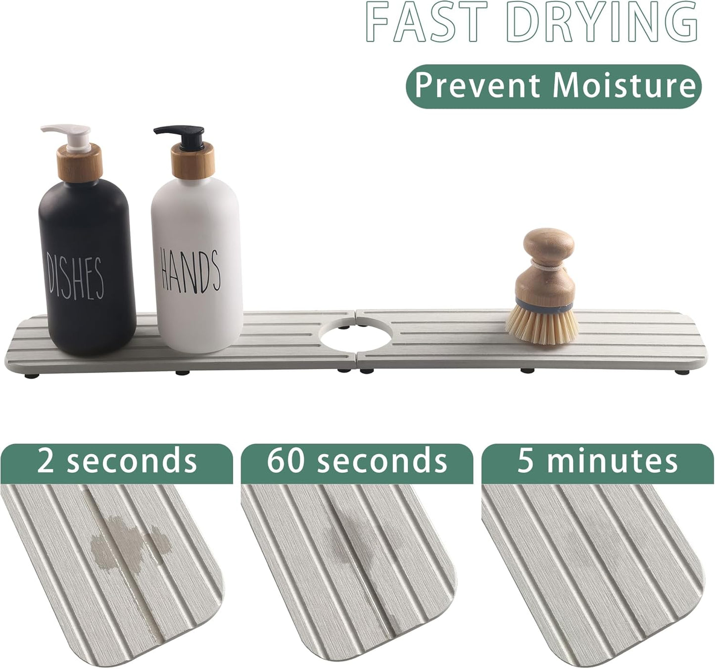 ZumenDa 23.6inch x 4inch Kitchen Sink Faucet Mat, Water Absorbing Stone Faucet Splash Guard for Bathroom Counter, Quick Drying Diatomite Tray for Kitchen Sink, Light Gray