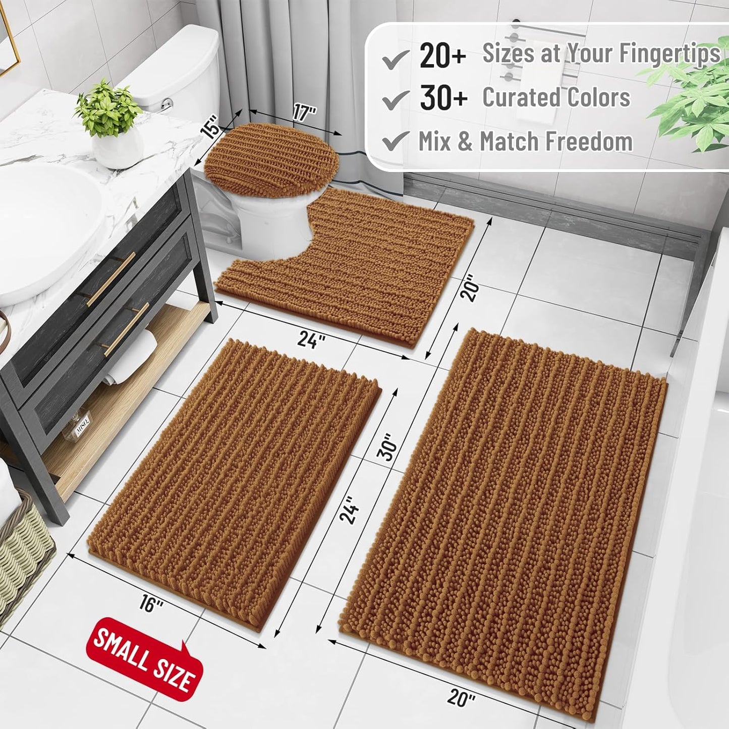 Arotive Luxury Chenille Bathroom Rug Mat, Extra Soft Thick Absorbent Shaggy Bath Rugs, Non-Slip Machine Wash Dry, Plush Bath Mats for Bathroom, Shower and Tub, 47x24, Ochre