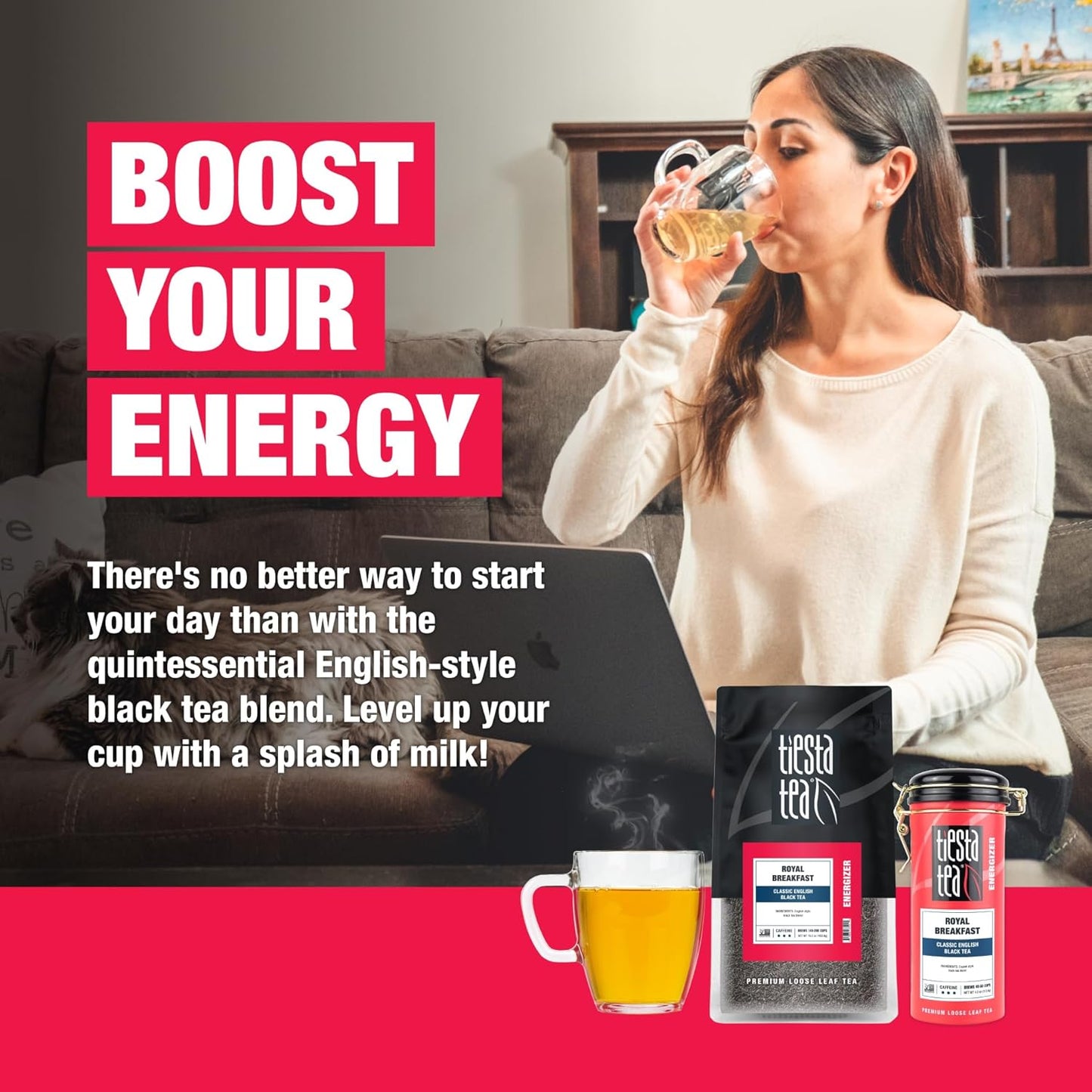Tiesta Tea - Royal Breakfast, Loose Leaf, Classic English Black Tea, Premium High Caffeine Blend, Make Hot or Iced & Brews Up to 250 Cups, 16oz Bulk Pouch & 4oz Refillable Tin Combo