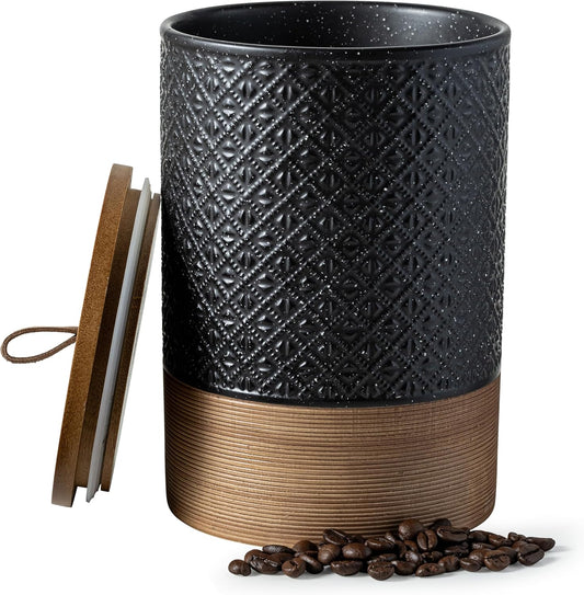 Large Jar with Lid, Ceramic Coffee Container with Airtight Lids, Food Storage Containers, Kitchen Canisters for Countertop Coffee Bar Accessories Weeding Gift - Black & 64 fl.oz