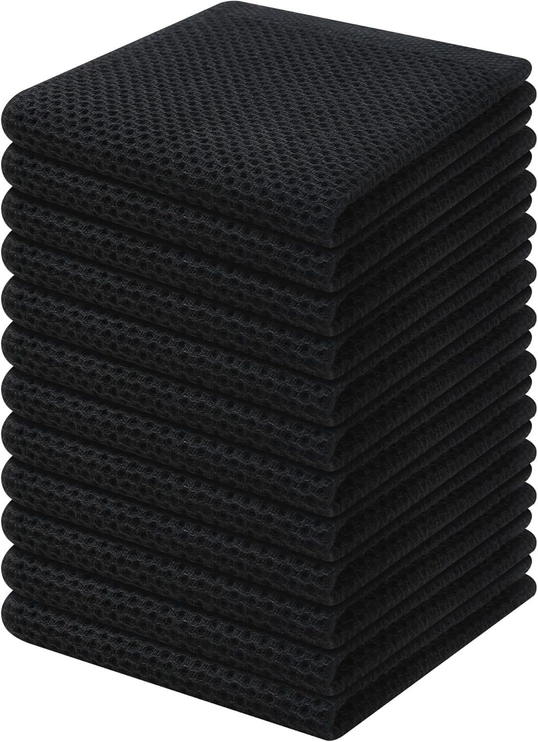 Kitinjoy 100% Cotton Kitchen Dish Cloths, 12 Pack Waffle Weave Ultra Soft Absorbent Dish Towels for Drying Dishes Quick Drying Kitchen Towels Dish Rags, 12 X 12Inch, Black