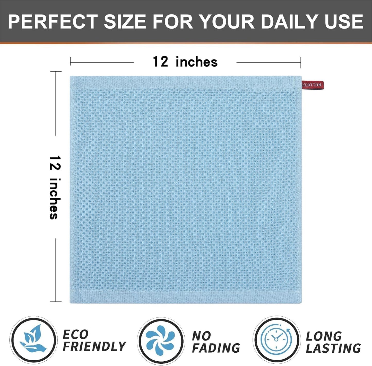 Kitinjoy 100% Cotton Kitchen Dish Cloths (12 X 12 Inches, Sky Blue),8 Pack Waffle Weave Ultra Soft Absorbent Dish Towels for Drying Dishes Quick Drying Kitchen Towels Dish Rags