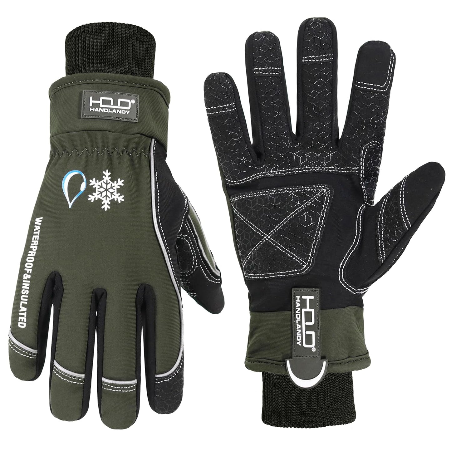 HANDLANDY Winter Insulated Work Gloves, 3M Thinsulate Thermal Water-Resistant Gloves for Men Women Touch Screen, Warm Ski Snowboard Cold Weather Gloves (Army Green, 2X-Large)