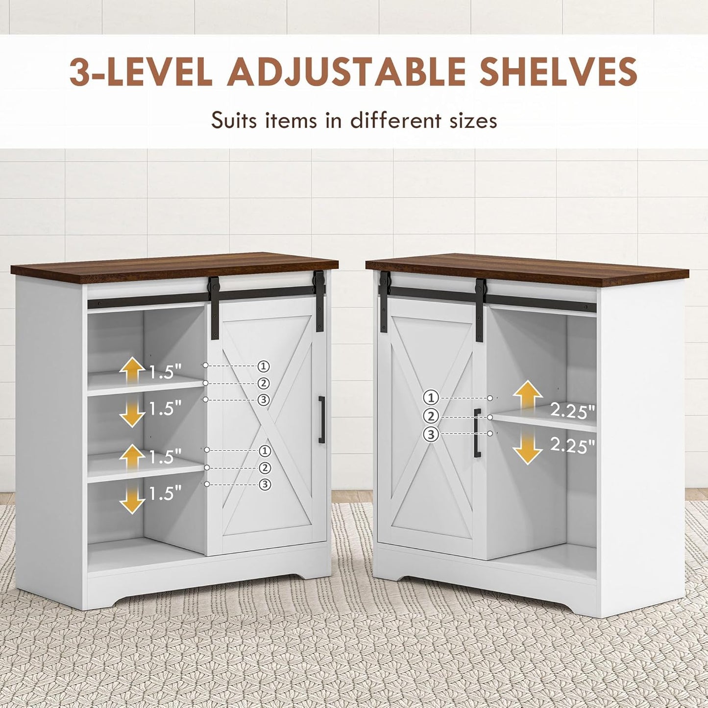 HOMCOM Farmhouse Coffee Bar Cabinet, 33" Buffet Sideboard with Sliding Barn Door and Adjustable Shelf, Kitchen Buffet Cabinet, White