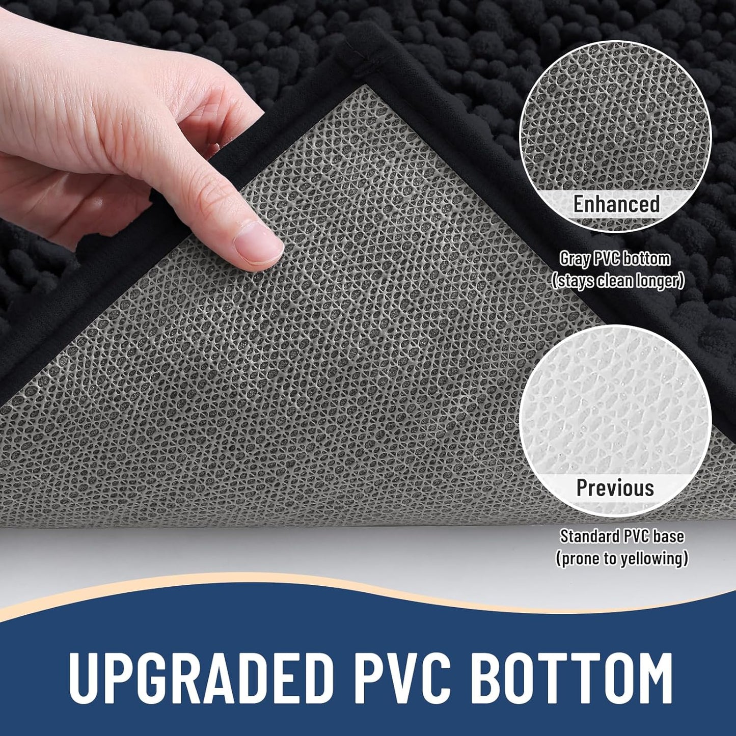 Arotive Luxury Chenille Bathroom Rug Mat, Extra Soft Thick Absorbent Shaggy Bath Rugs, Non-Slip Machine Wash Dry, Plush Bath Mats for Bathroom, Shower and Tub, 54x24, Black