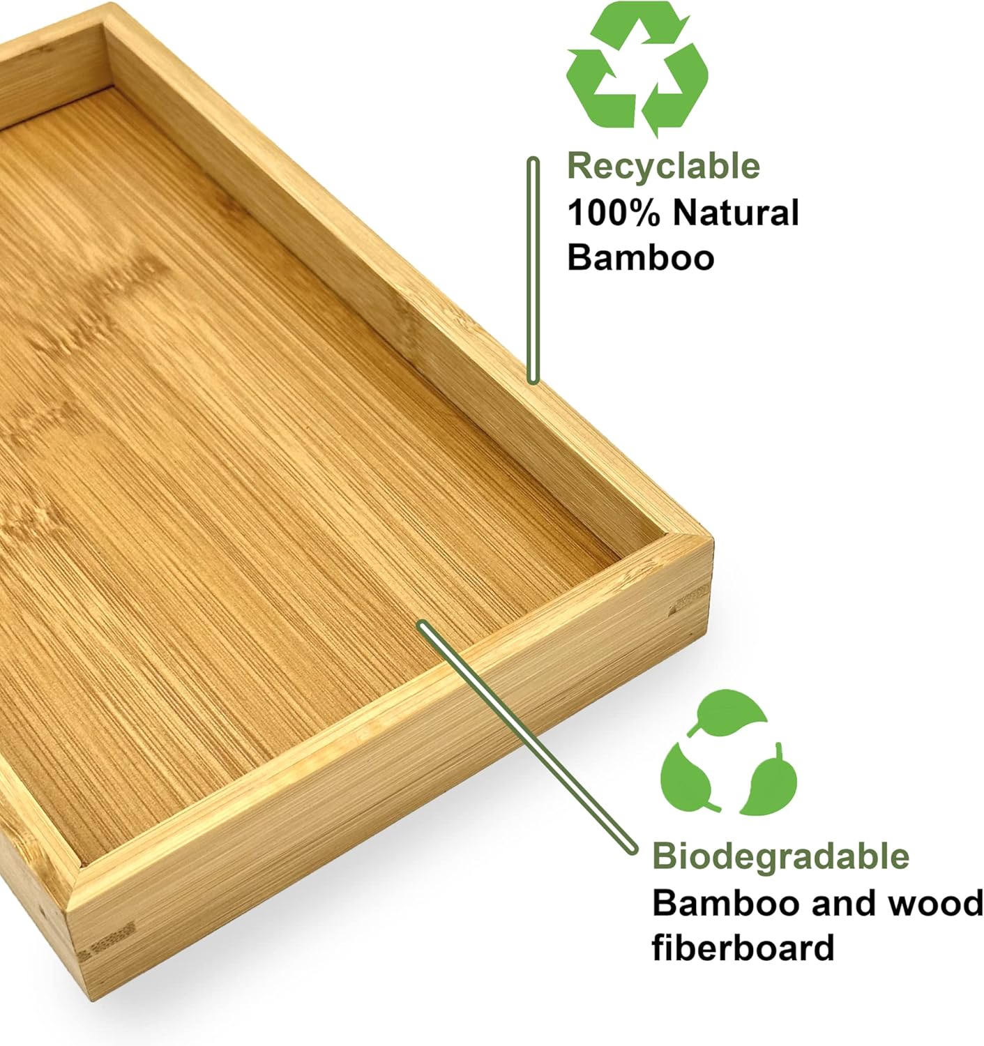 Bam & Boo (1-Pack) Natural Bamboo Rectangle Serving & Vanity Tray - for Kitchen, Bathroom, Countertop, Coffee Table (17.75" x 11.8" x 1.2")