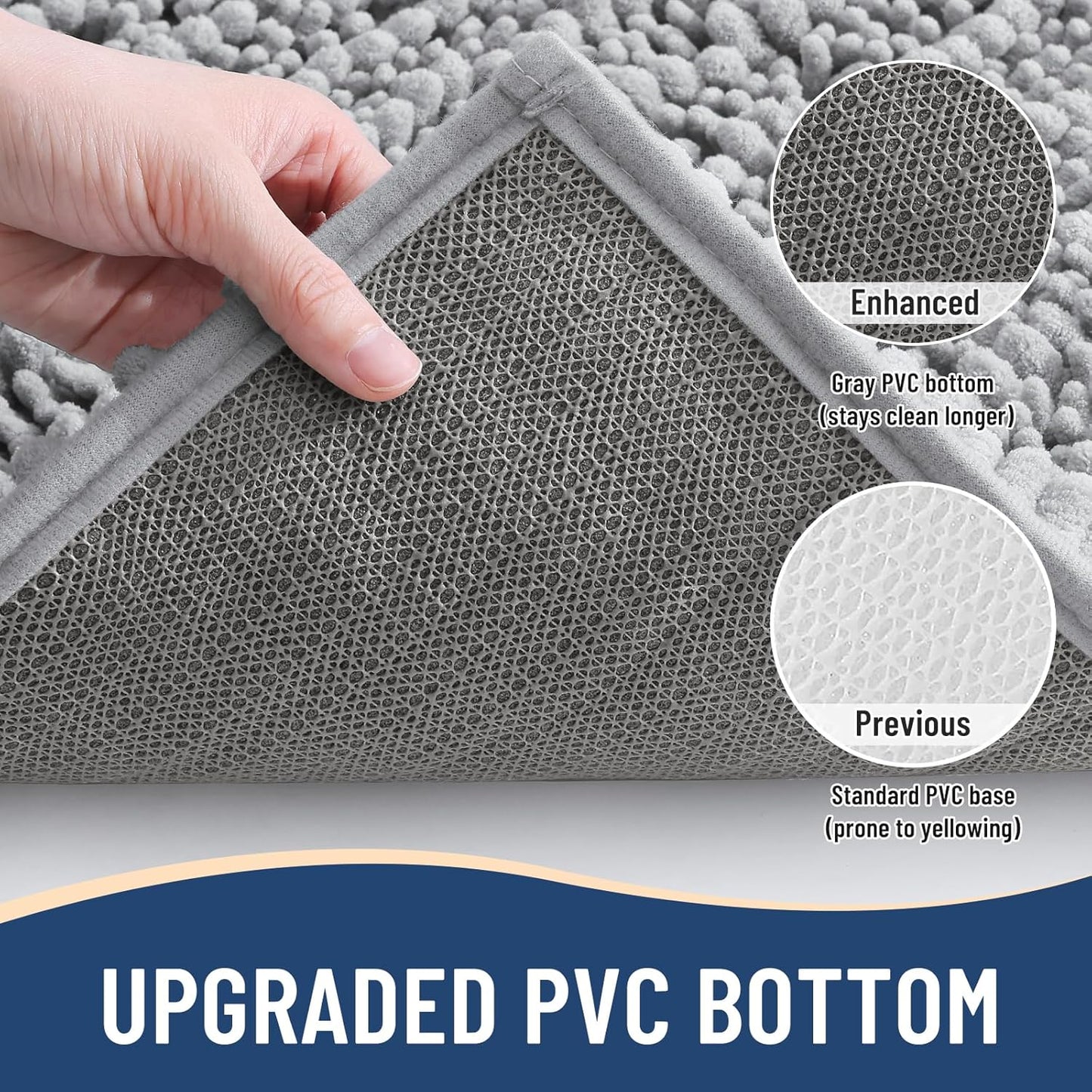 Arotive Luxury Chenille Bathroom Rug Mat, Extra Soft Thick Absorbent Shaggy Bath Rugs, Non-Slip Machine Wash Dry, Plush Bath Mats for Bathroom, Shower and Tub, 34x21, Light Grey
