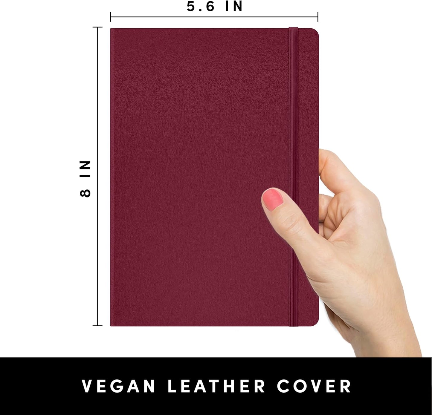 PAPERAGE Graph Paper Journal Notebook, (Burgundy), 160 Pages, Medium 5.6 in x 8 in - 100 GSM Thick Paper – Hardcover Grid Notebook for Work or School