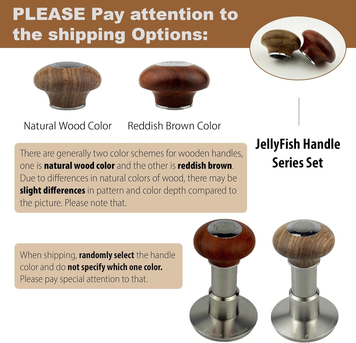 The Force Tamper Automatic Impact Coffee Tamper Standard Set Wood Handle (Jelly, 58.35mm)