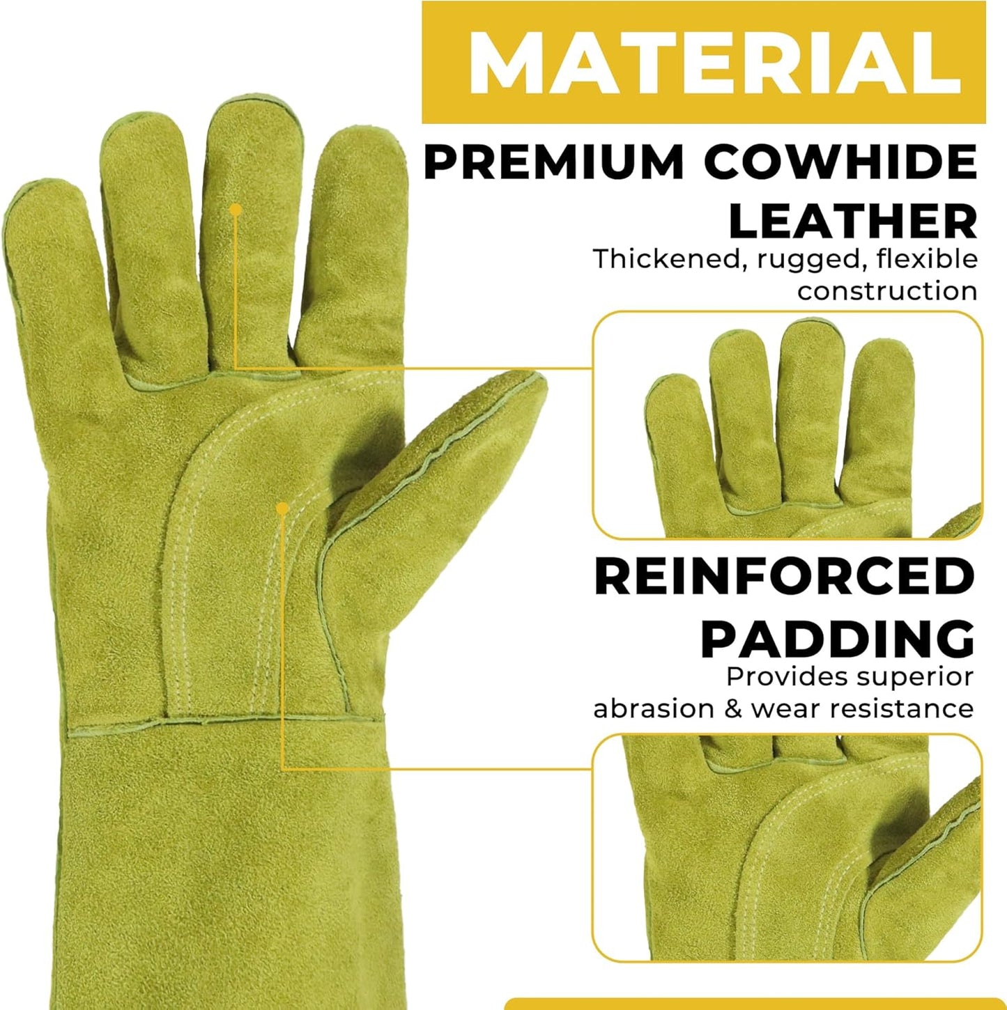 HANDLANDY Animal Handling Gloves, Bite Proof Cat Gloves, Ideal for Rose Pruning, Gardening, Falconry, Pet Grooming (Ginger yellow, 16 Inches)