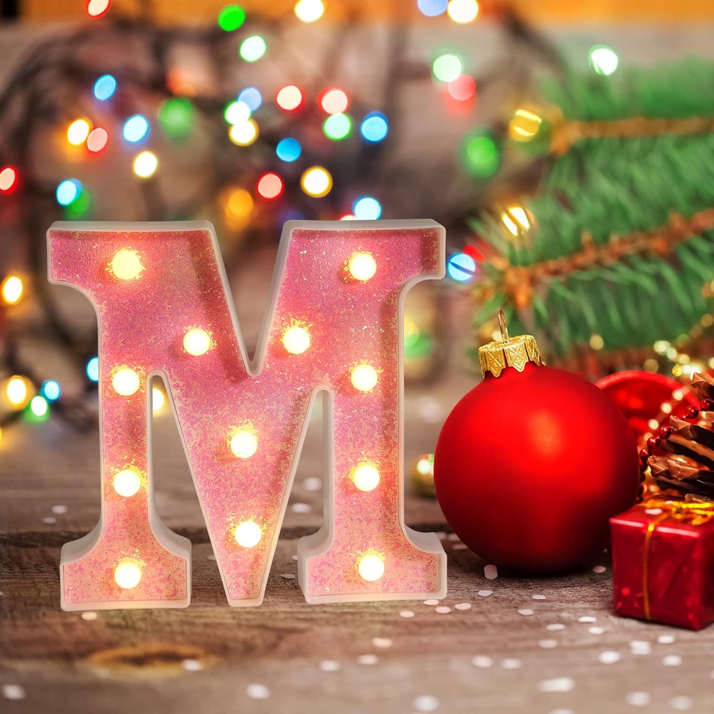 Foaky Pink Light up Letters，Pink Party Decorations,Girls Room Decor,Glitter Light Up Letters,Alphabet Letter Sign for Night Light Birthday Party Girls Gifts, Home Bar Decoration（B）