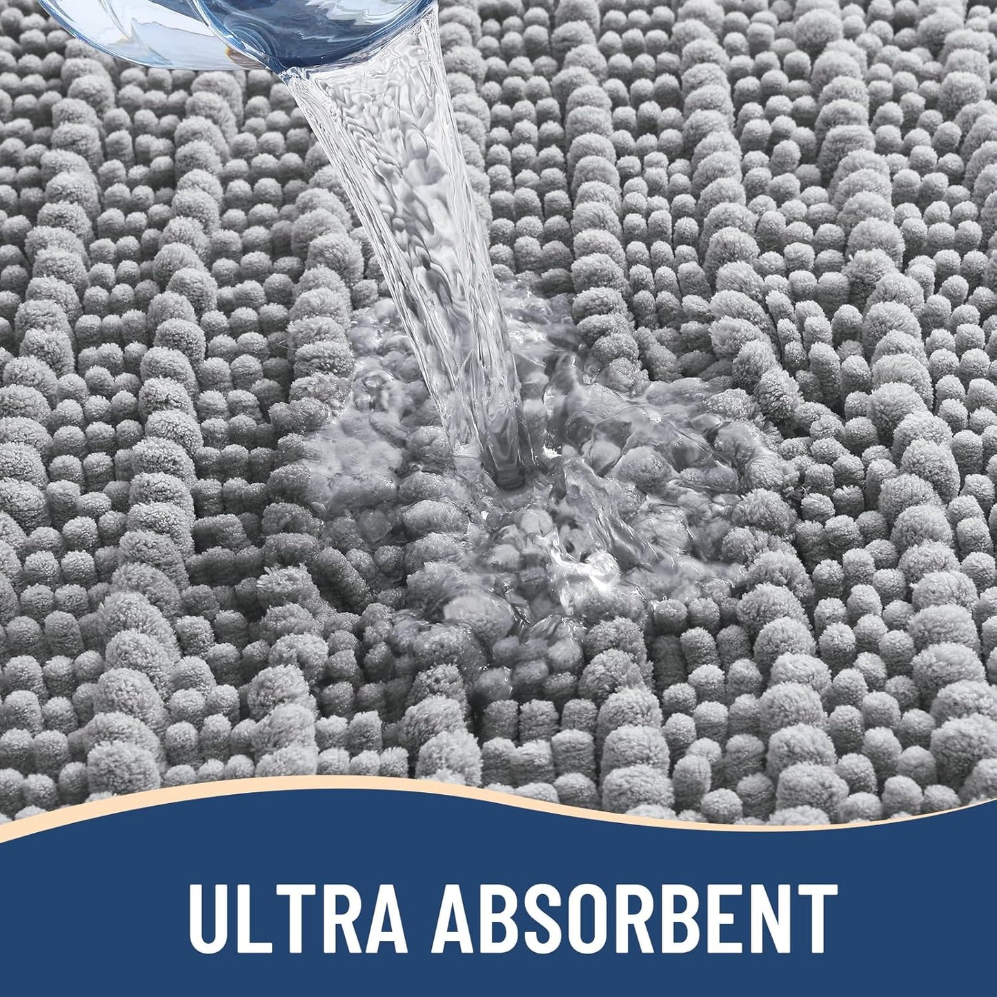 Arotive Luxury Chenille Bathroom Rug Mat, Extra Soft Thick Absorbent Shaggy Bath Rugs, Non-Slip Machine Wash Dry, Plush Bath Mats for Bathroom, Shower and Tub, 24x16, Light Grey