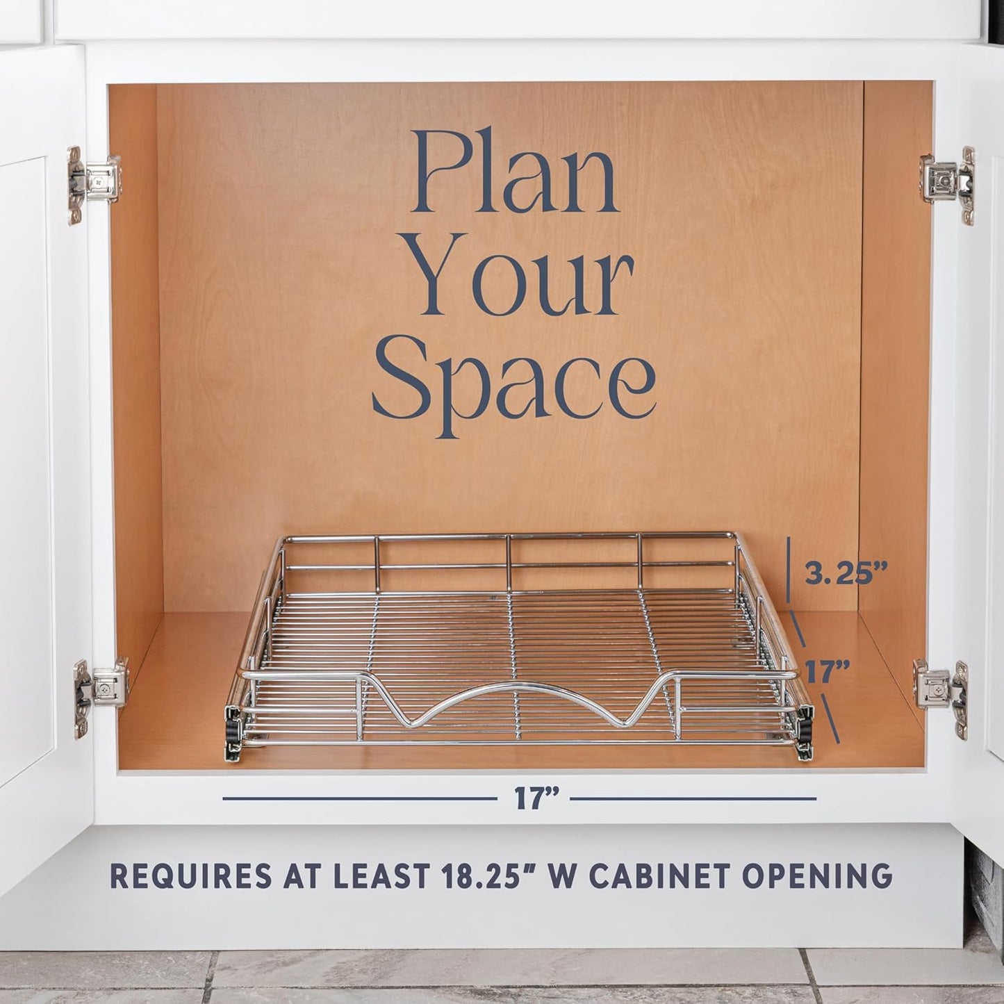 HOLDN’ STORAGE Pull Out Cabinet Organizer - Heavy Duty Steel with Smooth Slide-Out Drawers, Chrome Finish - 17" W x 17" D Basket, Fits 18.25" Cabinet Opening