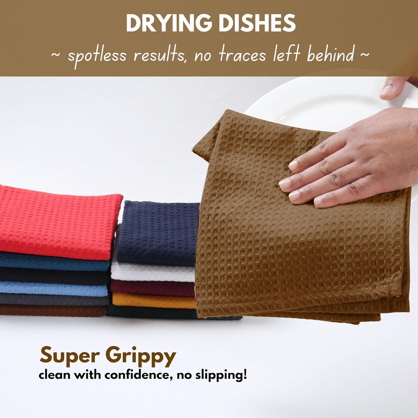Native Fab Cotton Dish Towel & Dishcloths 8 Piece Set - Soft, Absorbent, Durable, Washable, Fast Drying Towels for Cleaning, Cooking, Baking - Ideal for Home, Kitchen, BBQ & Outdoor Use - Brown