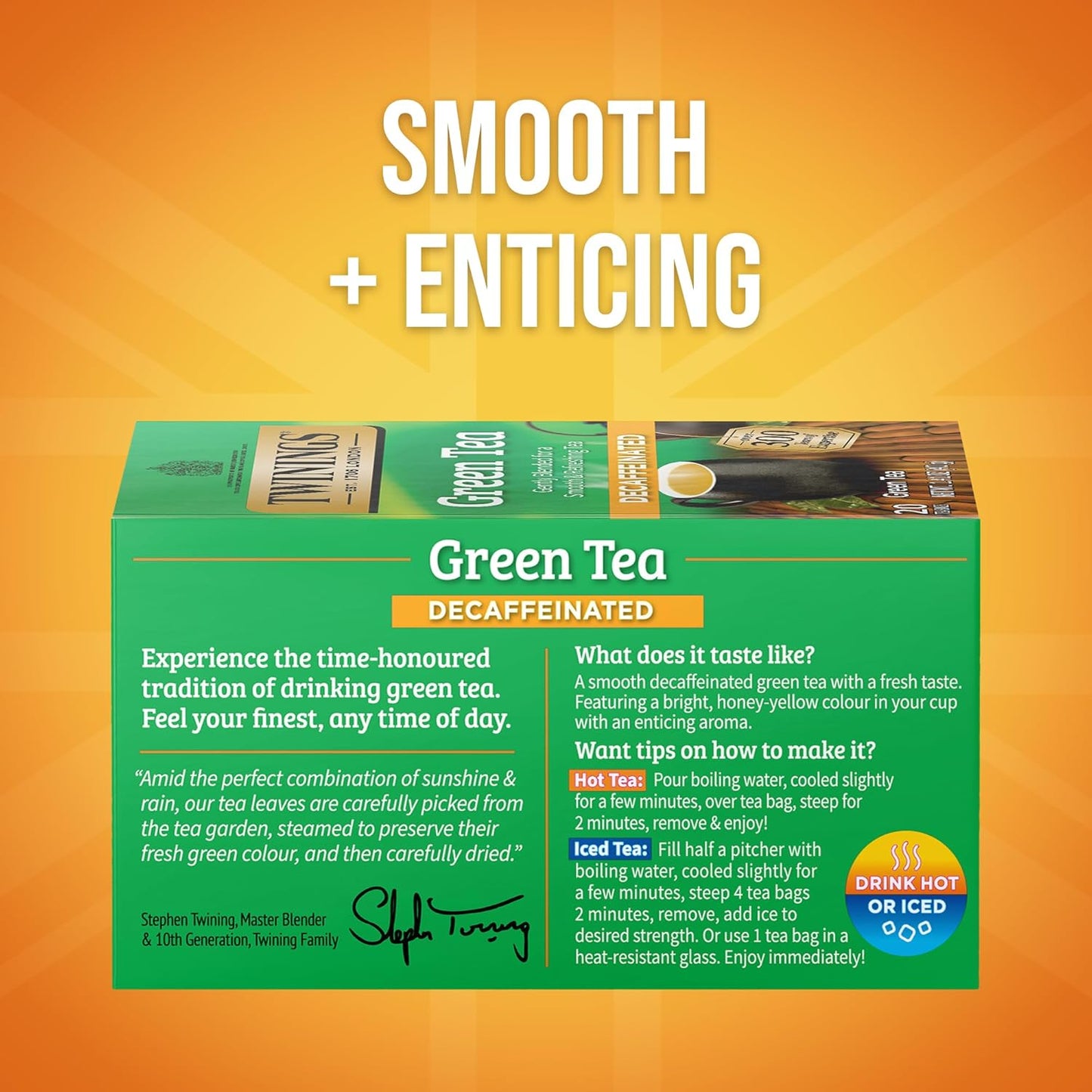 Twinings Decaffeinated Green Tea Individually Wrapped Bags, 20 Count (Pack of 1), Smooth Flavour, Enticing Aroma, Enjoy Hot or Iced, 20 Teabags