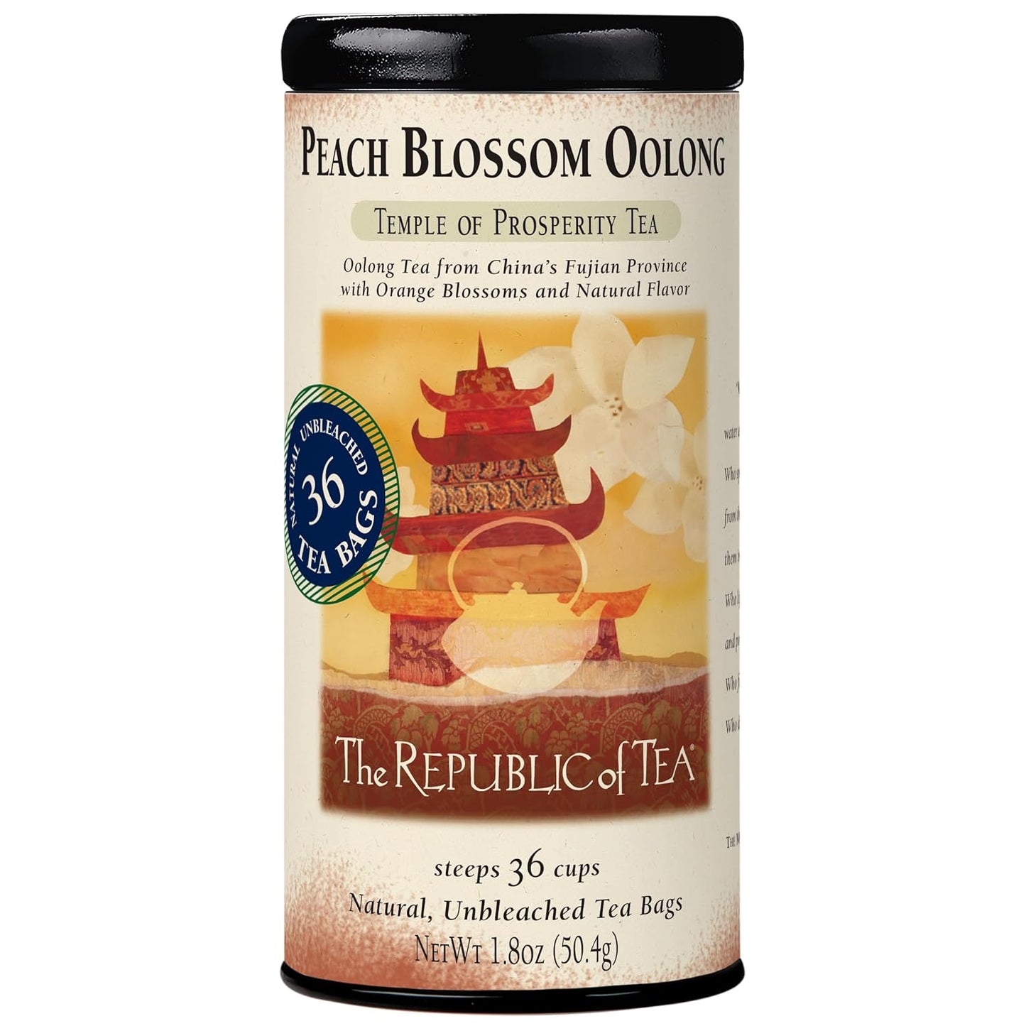 The Republic of Tea - Peach Blossom Oolong Tea, 1.8 oz Tin, 36 Tea Bags | Caffeinated Tea | Milk Tea