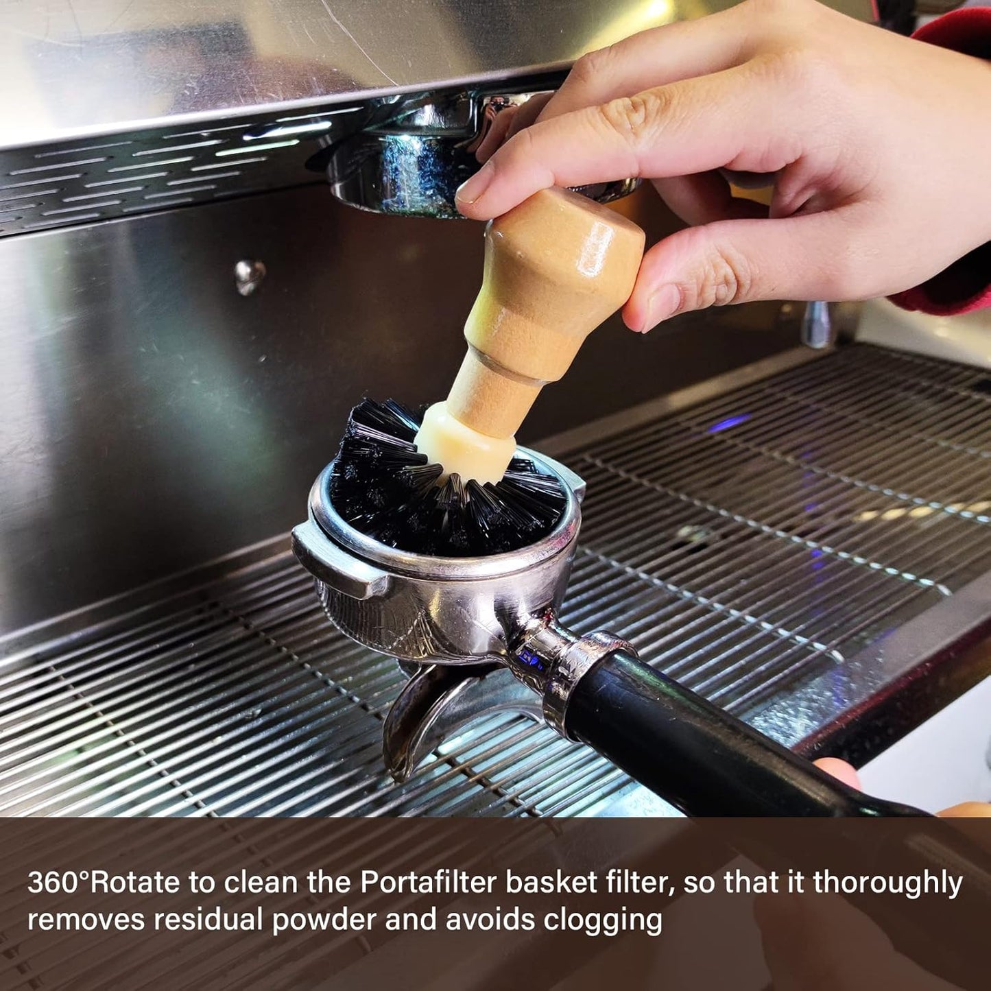 Coffee Portafilter Basket Cleaning Brush, Stiff Bristles and Wood Handle Coffee Accessories, Coffee Filter Brush Fits for 54mm/58mm Espresso Barista Machine Cleaning Tool