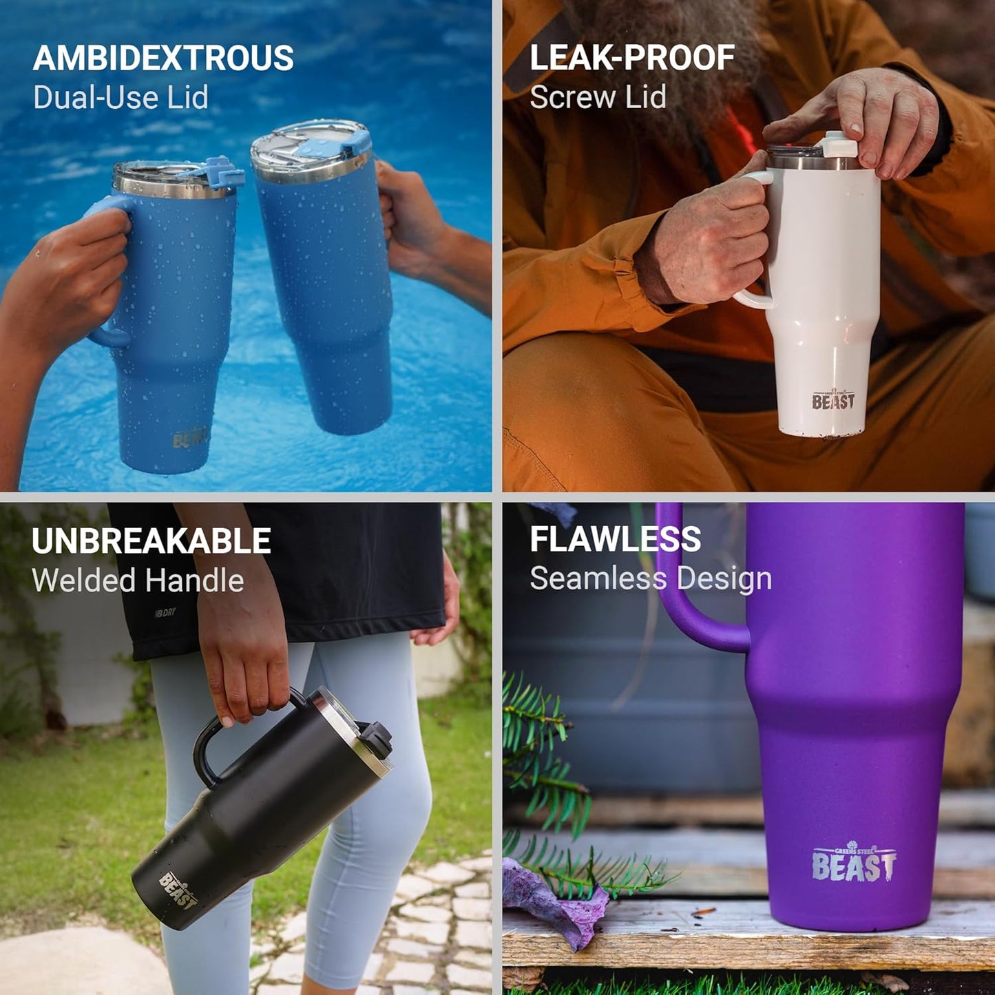 Beast 42 oz Tumbler Stainless Steel Vacuum Insulated Coffee Ice Cup Double Wall Travel Flask (Deep Purple)