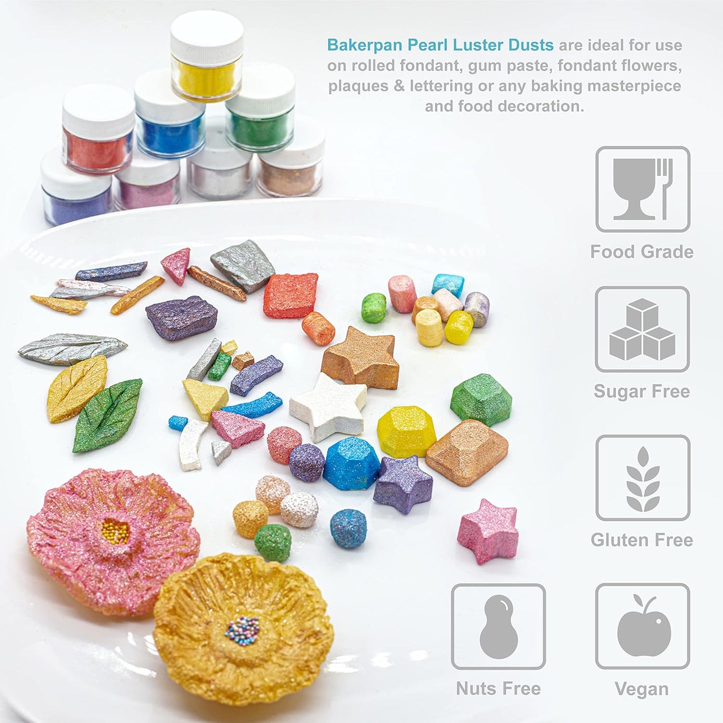 Bakerpan Pearl Luster Dust Edible, Yellow Edible Glitter for Cocktails, 4 Grams Edible Glitter for Cake Decorating, Cookies, Chocolates and Candies, Drinks (Made in USA)