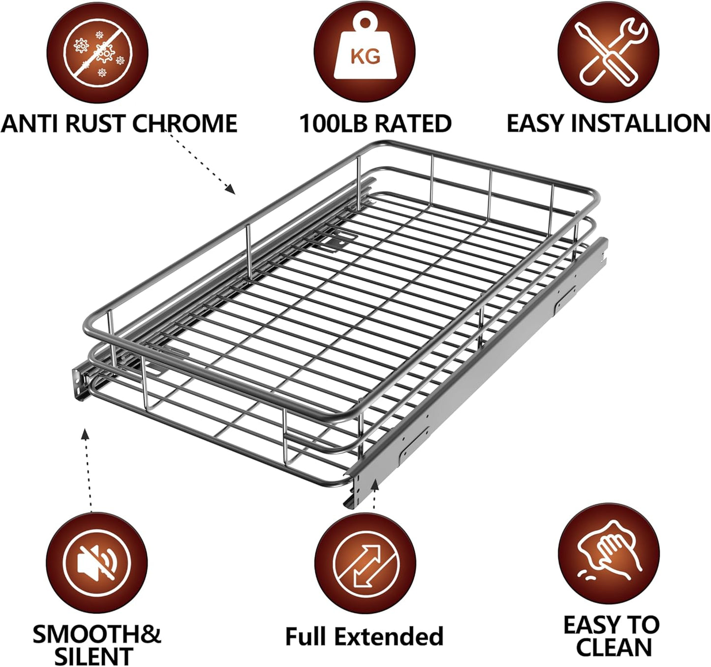 Pull Out Cabinet Organizer (20"W x 21"D), Put Out Shelves for Kitchen Cabinets, Roll Out Drawers Heavy-Duty Metal Sliding Shelf, Bottom Mount