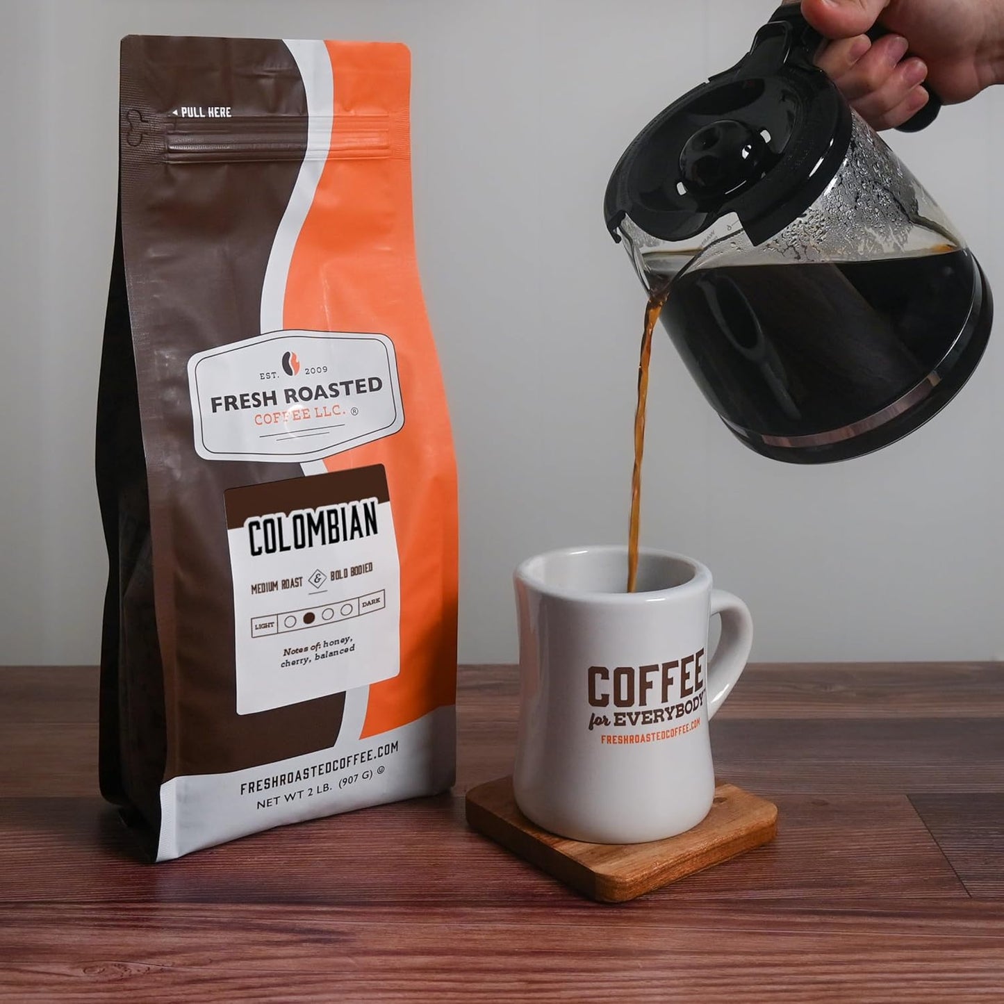 Fresh Roasted Coffee,100% Colombian, 2 lb (32 oz), Medium Roast, Kosher, Whole Bean