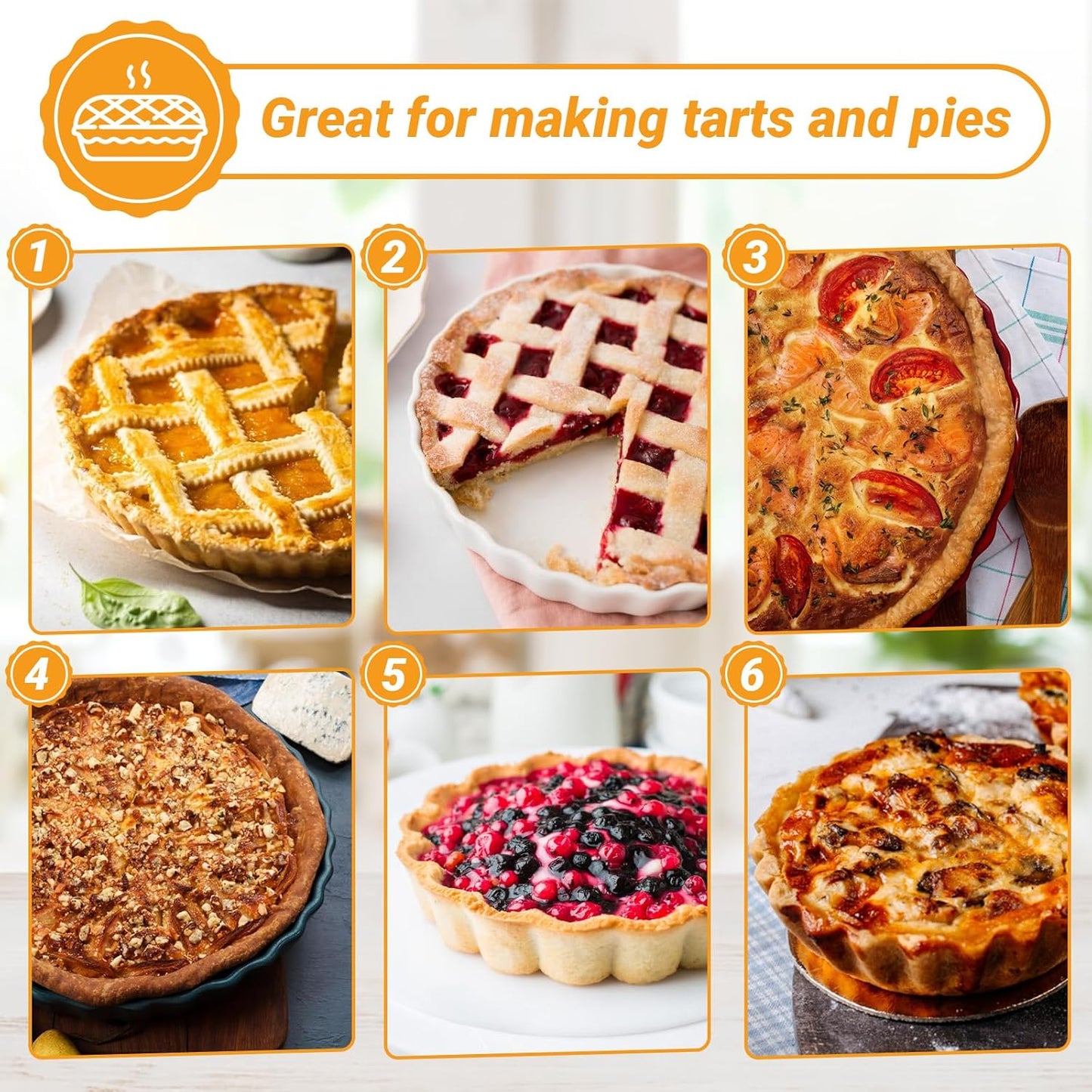 Beasea 6 Inch Tart Pan, 8pcs Small Tart Pie Pans with Removable Bottom Non Stick Mini Pie Tin Pan Loose Bottom Fluted Quiche Baking Pan for Fruit Quiche Cakes