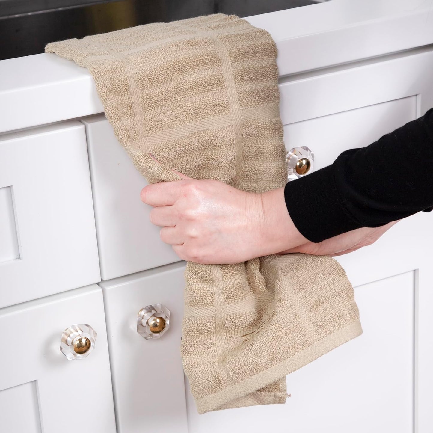 All-Clad Solid & Coordinate Kitchen Towels: Highly Absorbent, Super Soft Long Lasting 100% Cotton, 17" x 30" Tea Towels for Cleaning & Drying Dishes, Pans, Glassware, Countertops, 4-Pack, Cappuccino