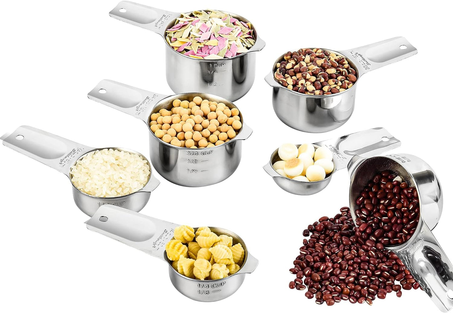Measuring Cups Set 7, 18/8 Stainless Steel Measuring Cups Set for Kitchen & Baking, Metal Metric & US Measure Cup With 2/3 Cup & 3/4 Measuring Cup for Dry & Liquid Ingredients