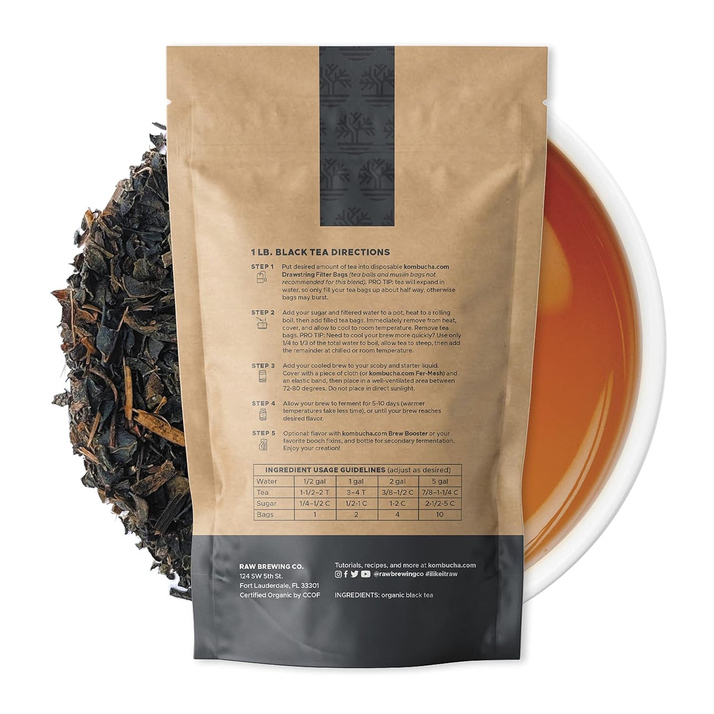 Kombucha.com Certified Organic Loose Leaf Tea - Kombucha Brewing Blends (Black Tea Blend, 1 Pound + 100 XL FILTER BAGS)