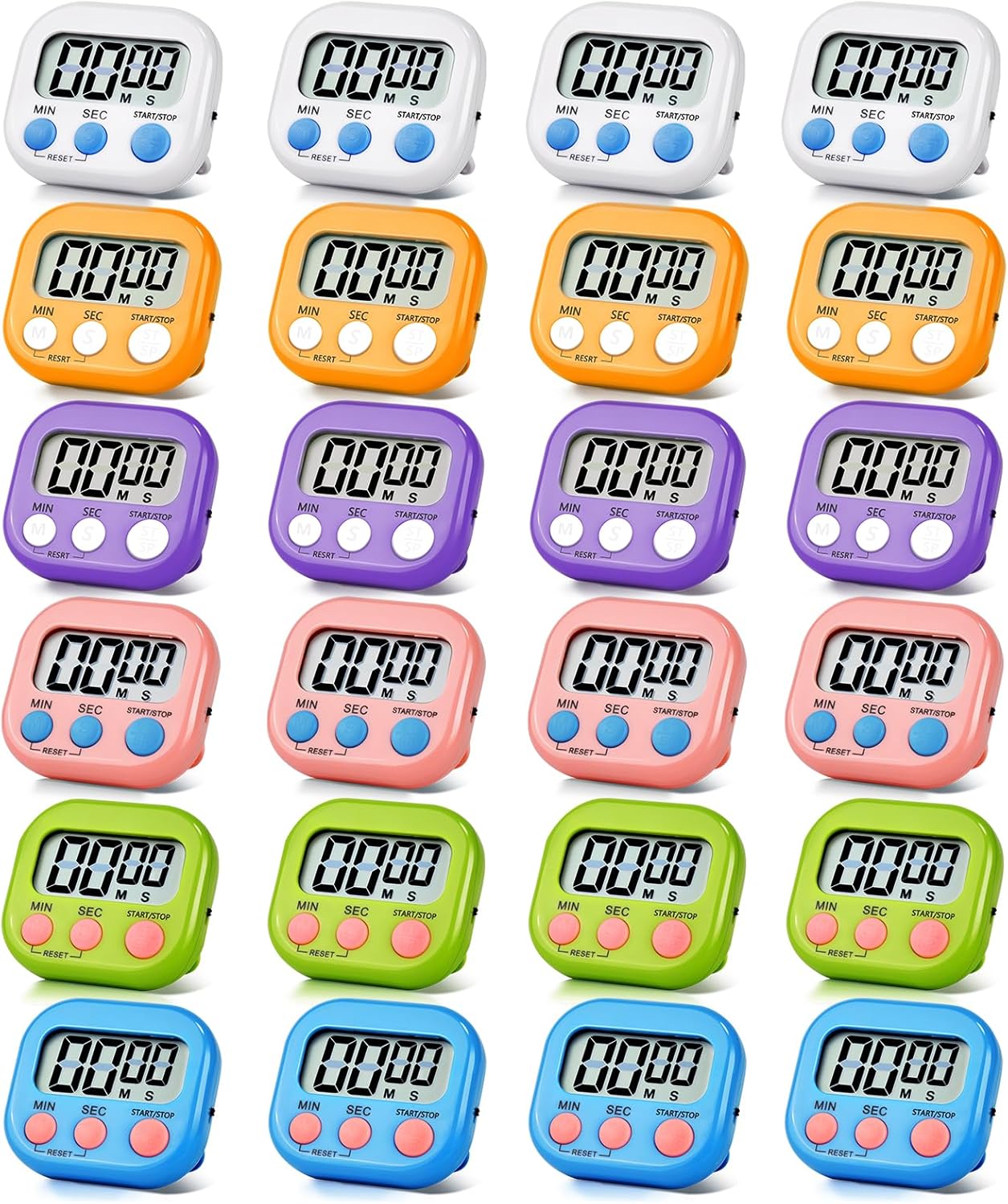 24 Pack Digital Kitchen Timer Magnetic Digital Timer with Big Display Loud Ring Cooking Timers for Kitchen Electronic Timer for Cooking, Bathing, Gym, Break Time, Classroom(6 Color)