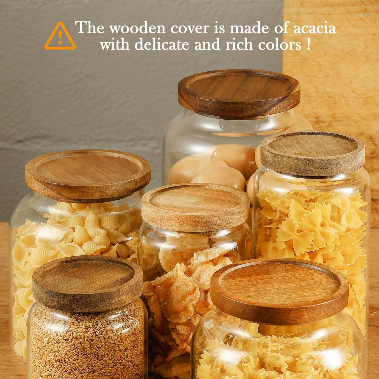 Labina Glass Storage Container Airtight Food Jars Kitchen Canister with Wood Lids, 33 Oz Wide Mouth Pantry Organization Glass Jar for Flour, Sugar, Cookie, Spagetti, Nuts and Candy (2 Pack)
