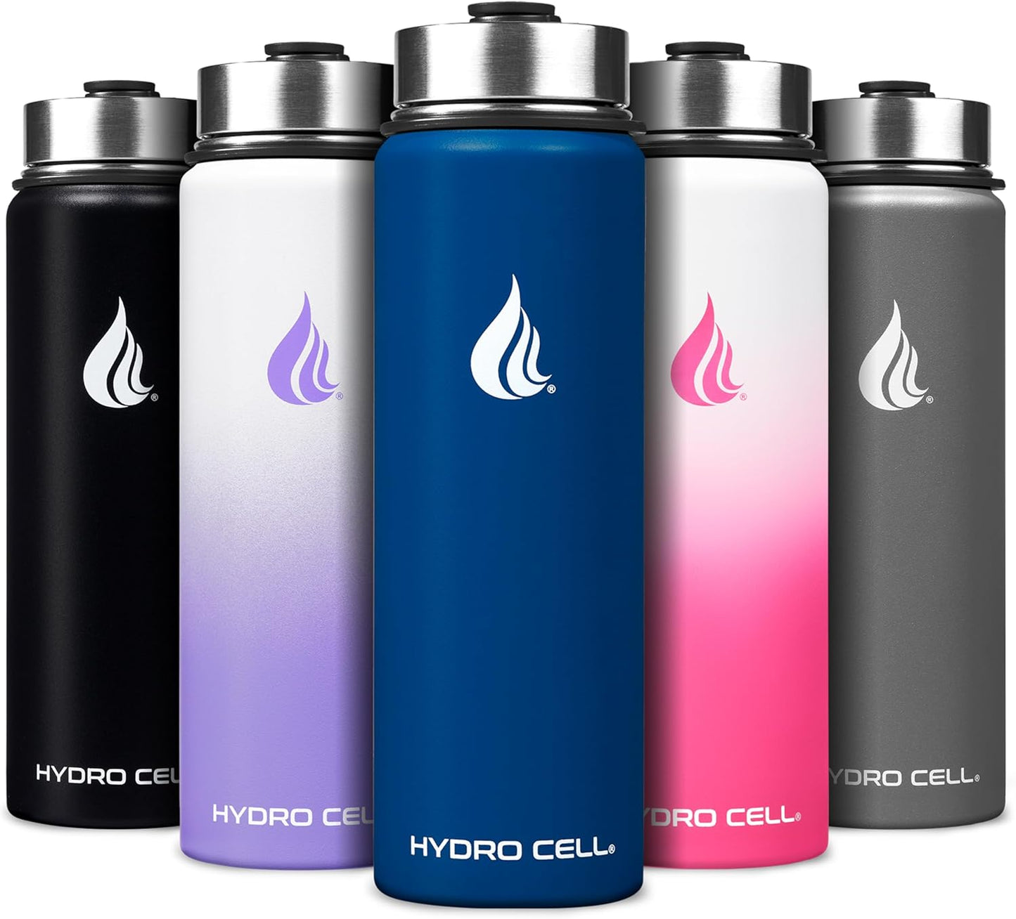 HYDRO CELL Stainless Steel Insulated Water Bottle with Straw - For Cold & Hot Drinks - Metal Vacuum Flask with Screw Cap and Modern Leakproof Sport Thermos for Adults (Navy 24oz)
