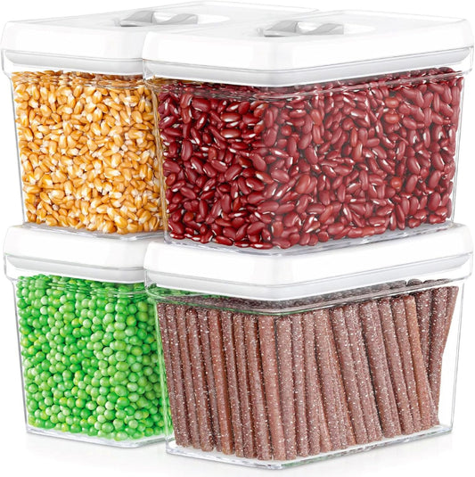 DWËLLZA KITCHEN Airtight Food Storage Containers - Pantry Snacks Kitchen Container, Baking Supplies, 4LB Sugar & Flour Canister - 4 Pc Set All Same Size - Clear Plastic BPA-Free - Keeps Fresh & Dry