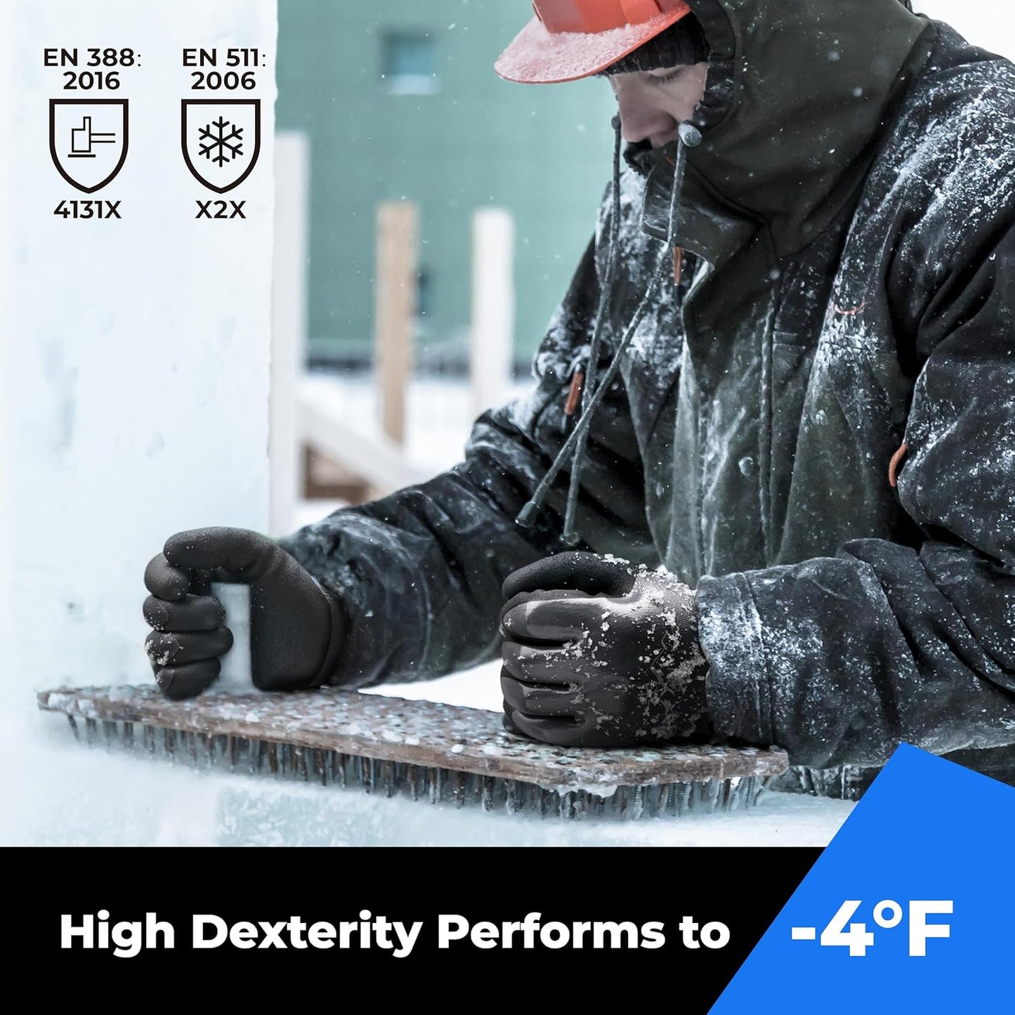 Waterproof Gloves Bulk Pack for Men and Women, 3 Pairs, Freezer Gloves with Grip, Double Nitrile Dipped for Extreme Oil Repellent, for Construction, Mechanics, Mining, Plumbing, Black, Small