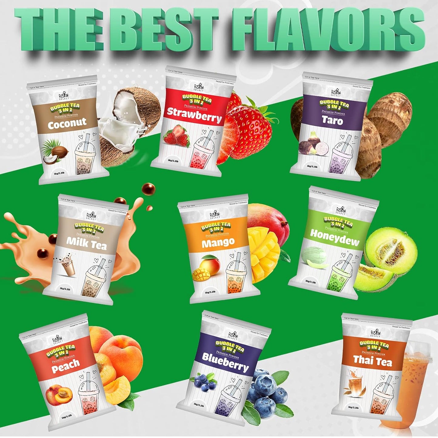 Fusion Select 2.2lb Cookie & Cream Boba Tea Powder Flavored-3-in-1 Drink Powder with Cream & Sugar - Instant Pre-Mixed Beverage for Hot or Cold Blends Yummy Frappes Bubble Tea