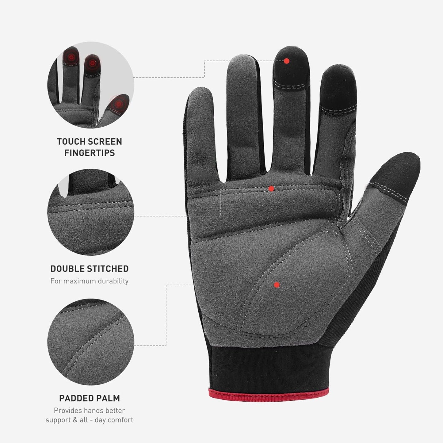 HANDLANDY Work Gloves for Men & Women, Utility Mechanic Working Gloves Touch Screen, Flexible Yard Work Gloves
