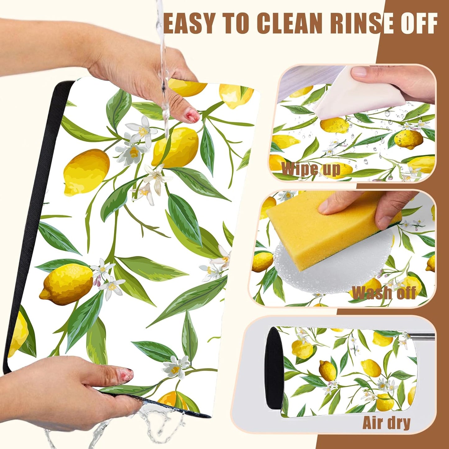 Lemon Fruits Coffee Mat Absorbent Dish Drying Mat for Kitchen Counter Hide Stain Rubber Backed Coffee Bar Accessories Fit Under Espresso Machine, 15.7 x 23.6 Inch